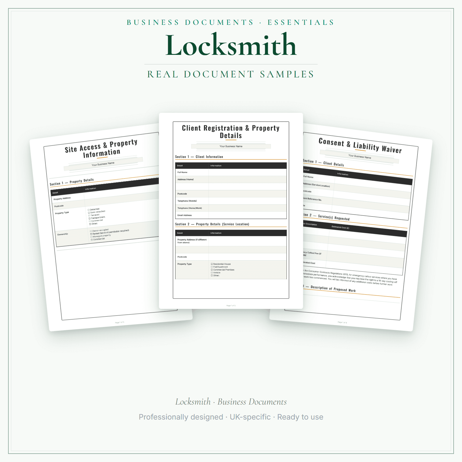 Locksmith — Business Documents — Essential sample pages preview