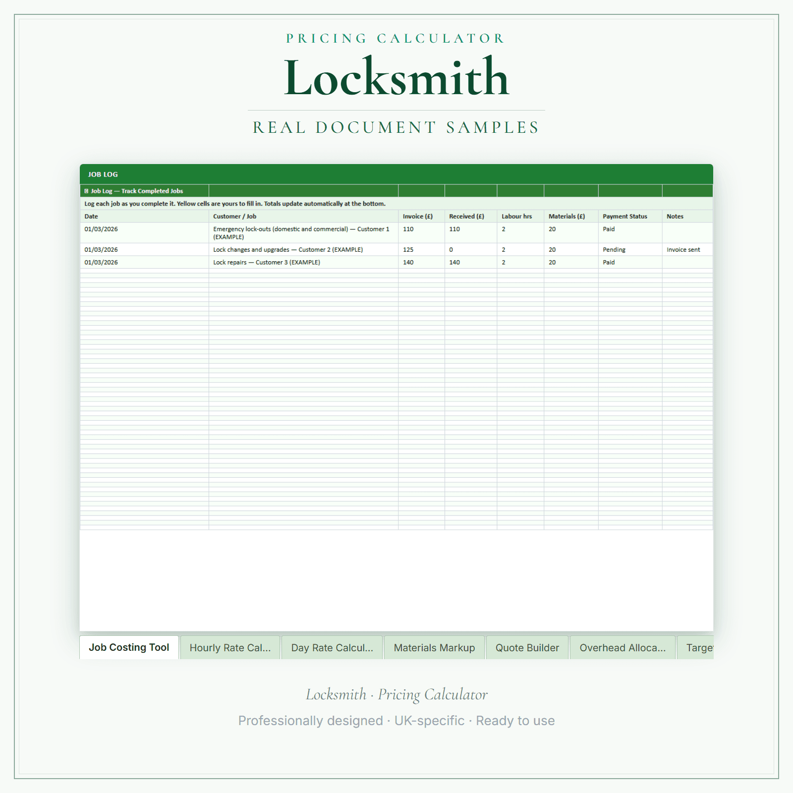 Locksmith — Pricing Calculator — Premium sample pages preview