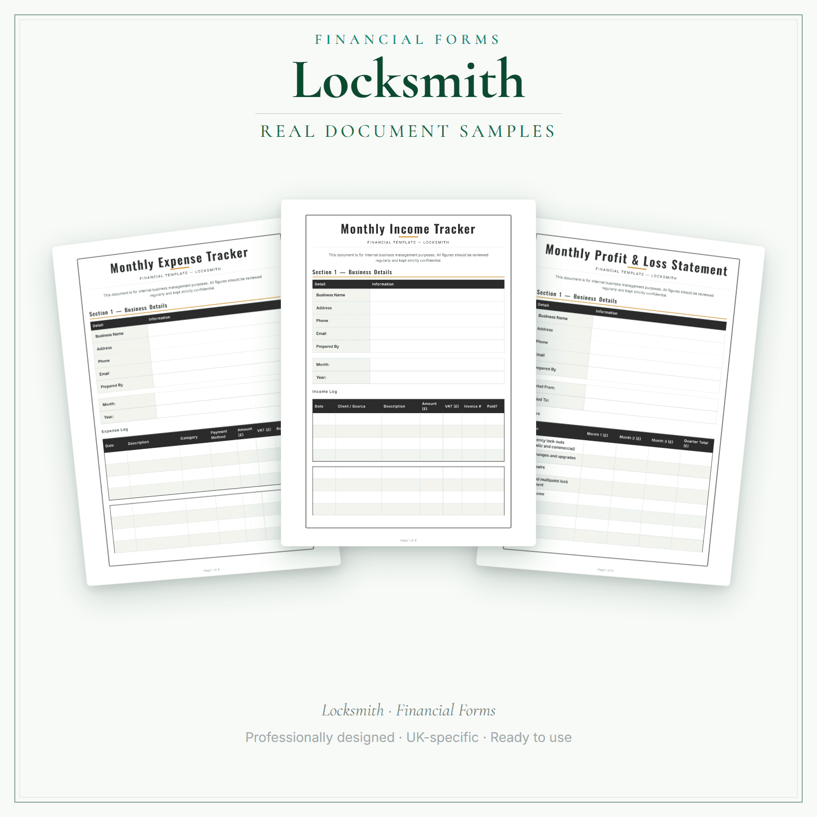 Locksmith — Financial Forms Bundle — Premium sample pages preview