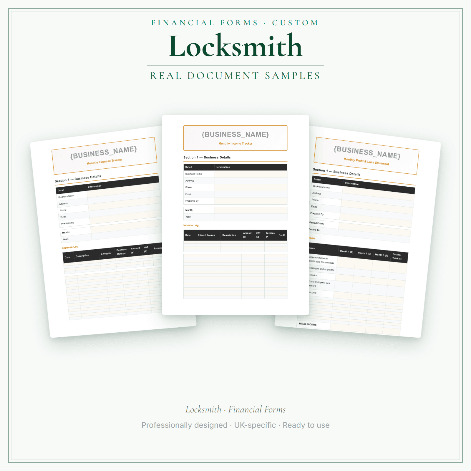 Locksmith — Financial Forms Bundle — Customisable sample pages preview