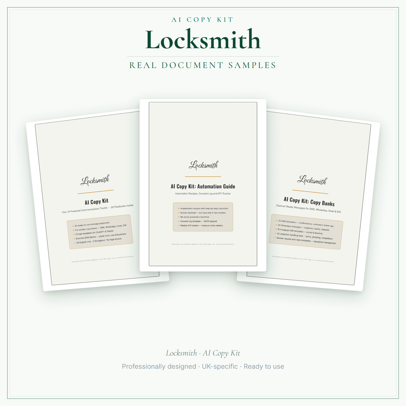 Locksmith — AI Copy Kit sample pages preview