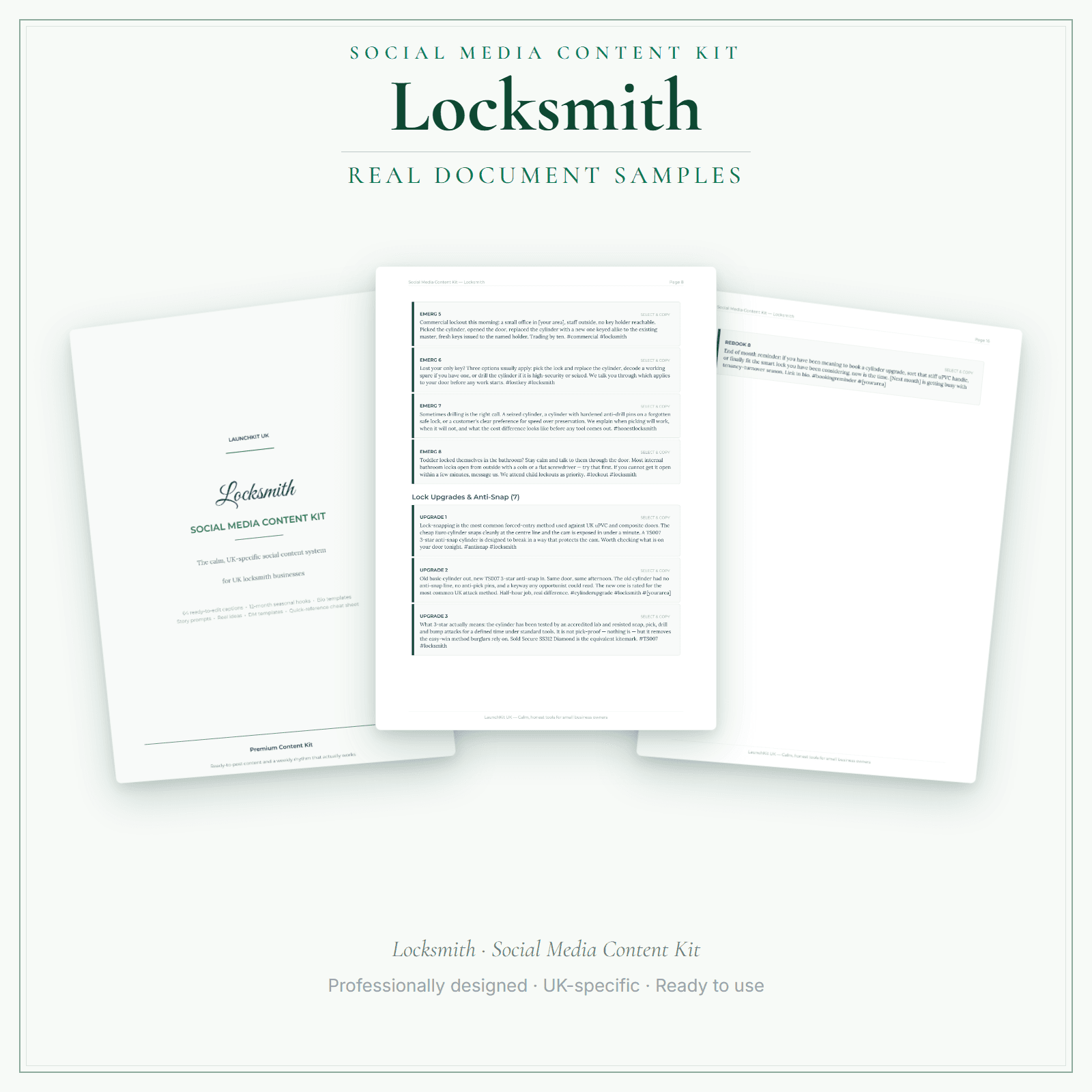 Locksmith — Social Media Content Kit sample pages preview