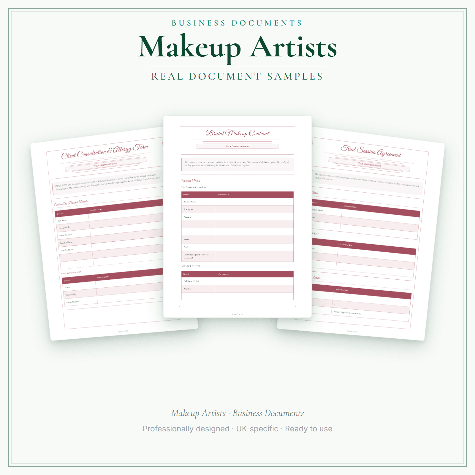 Makeup Artists — Business Documents — Premium sample pages preview
