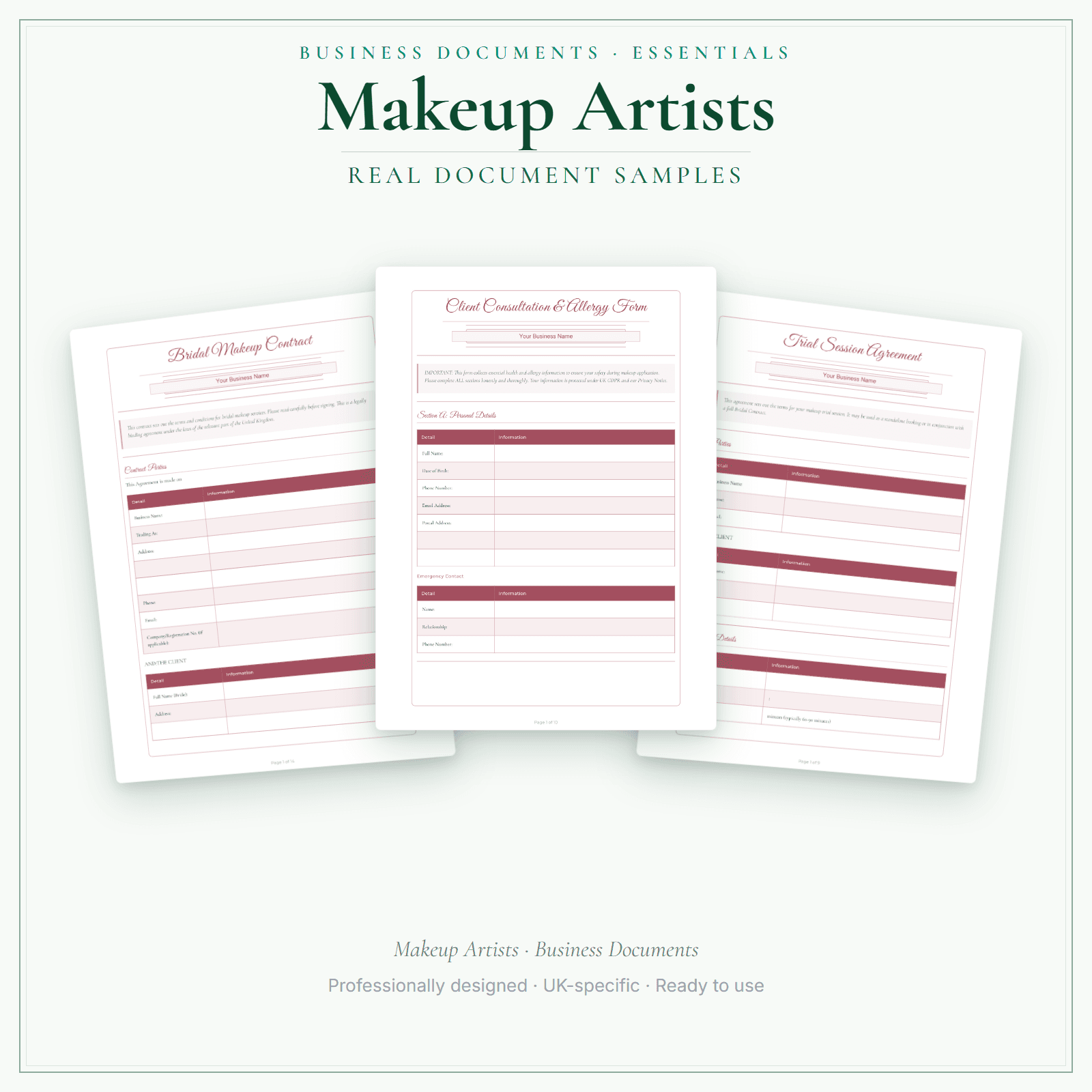 Makeup Artists — Business Documents — Essential sample pages preview