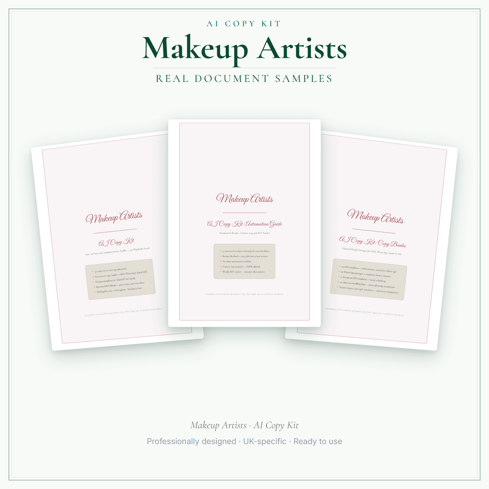Makeup Artists — AI Copy Kit sample pages preview