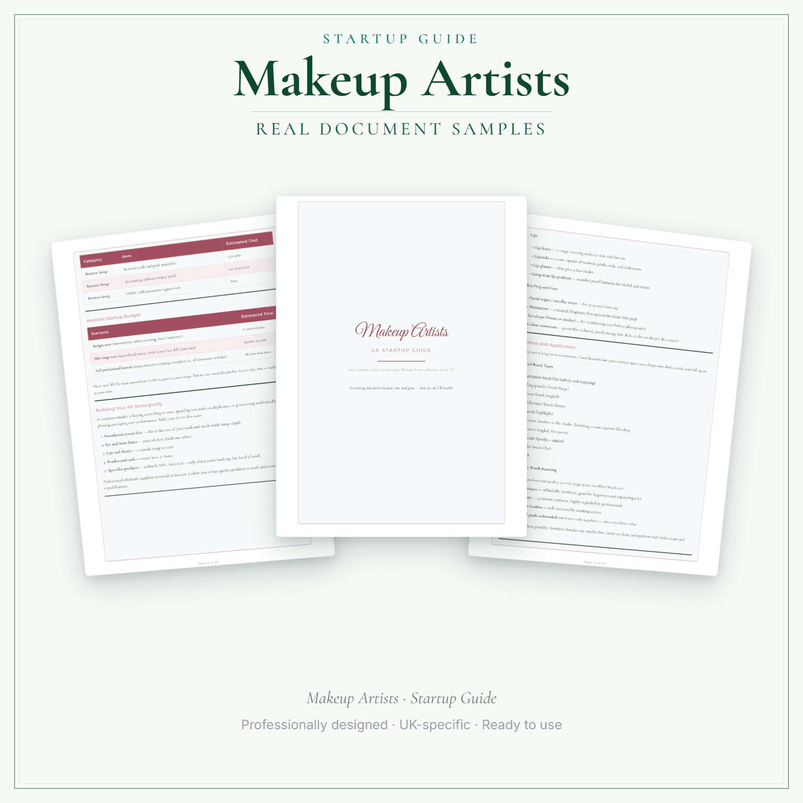 Makeup Artists — Startup Guide sample pages preview