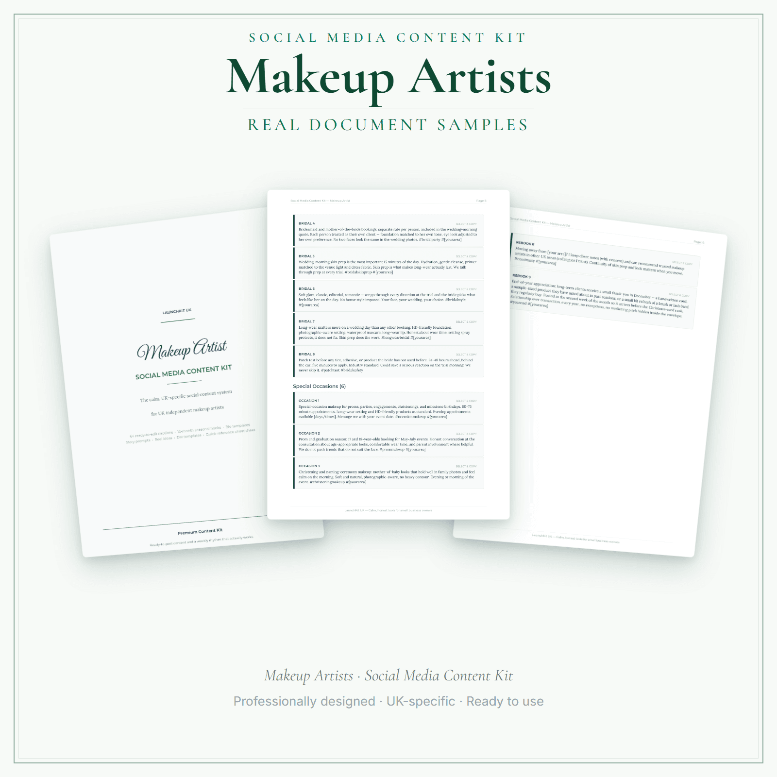 Makeup Artists — Social Media Content Kit sample pages preview