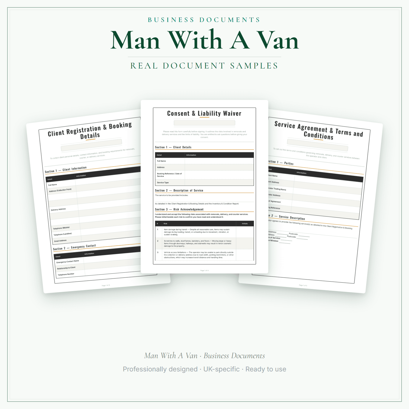 Man With A Van — Business Documents — Premium sample pages preview