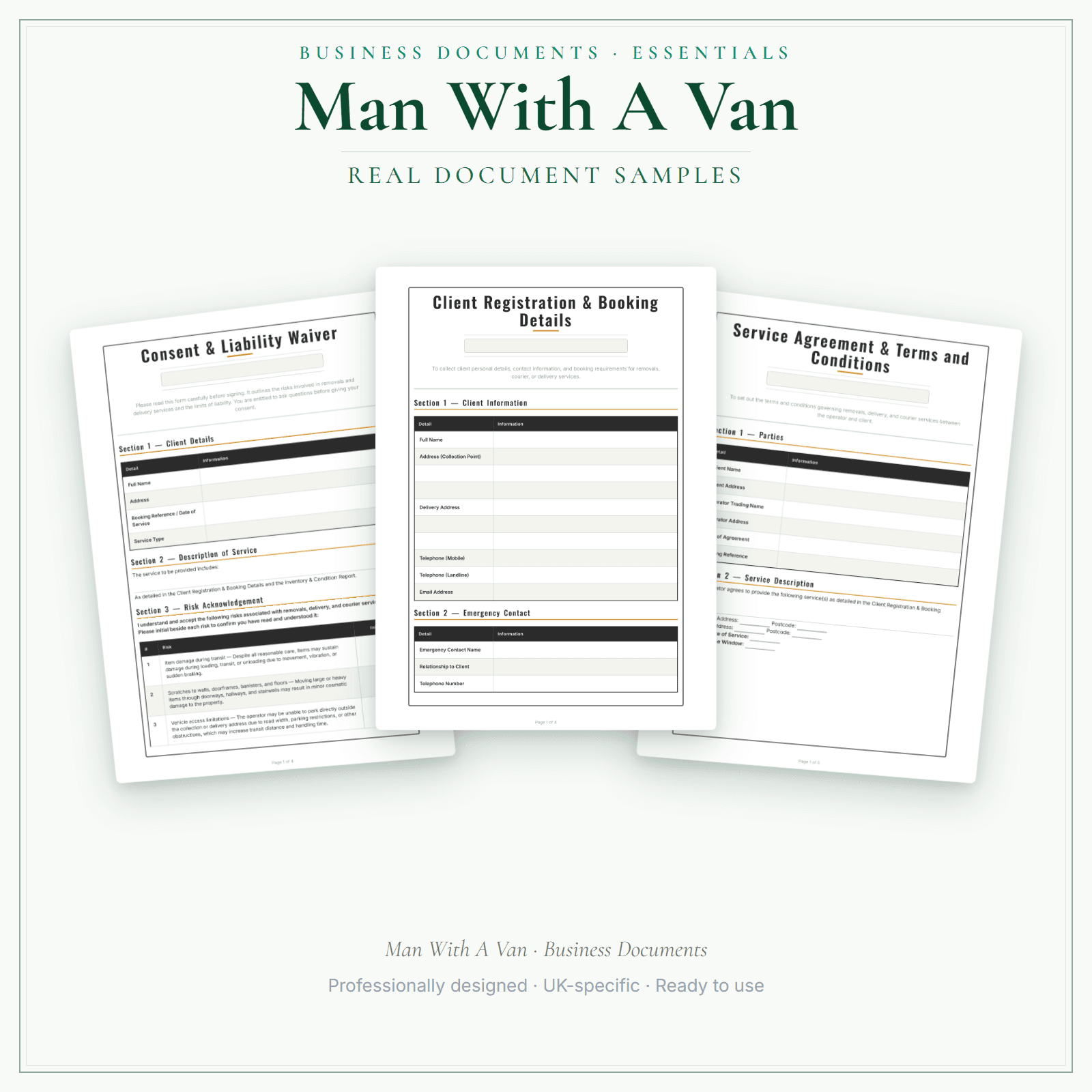 Man With A Van — Business Documents — Essential sample pages preview