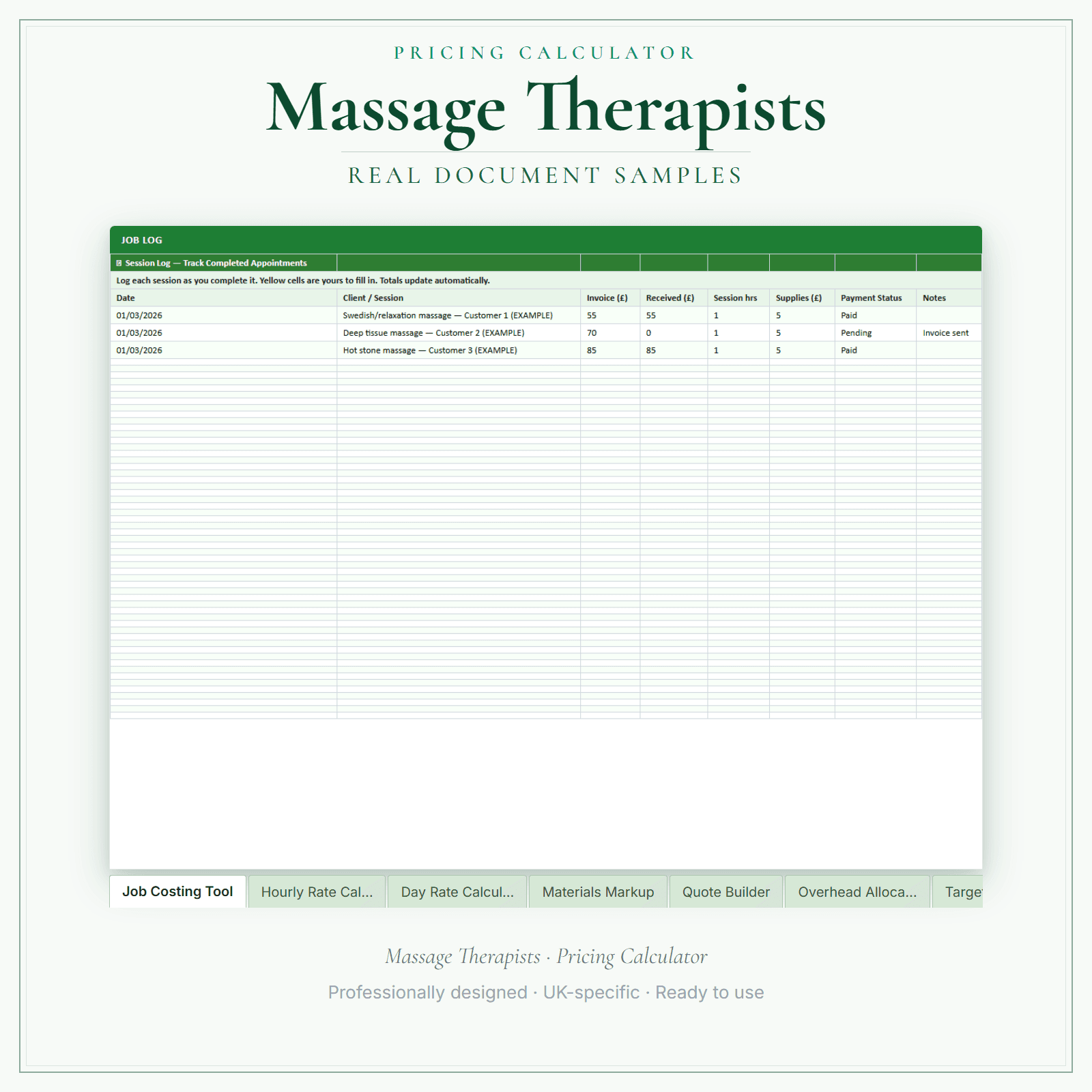 Massage Therapists — Pricing Calculator — Premium sample pages preview
