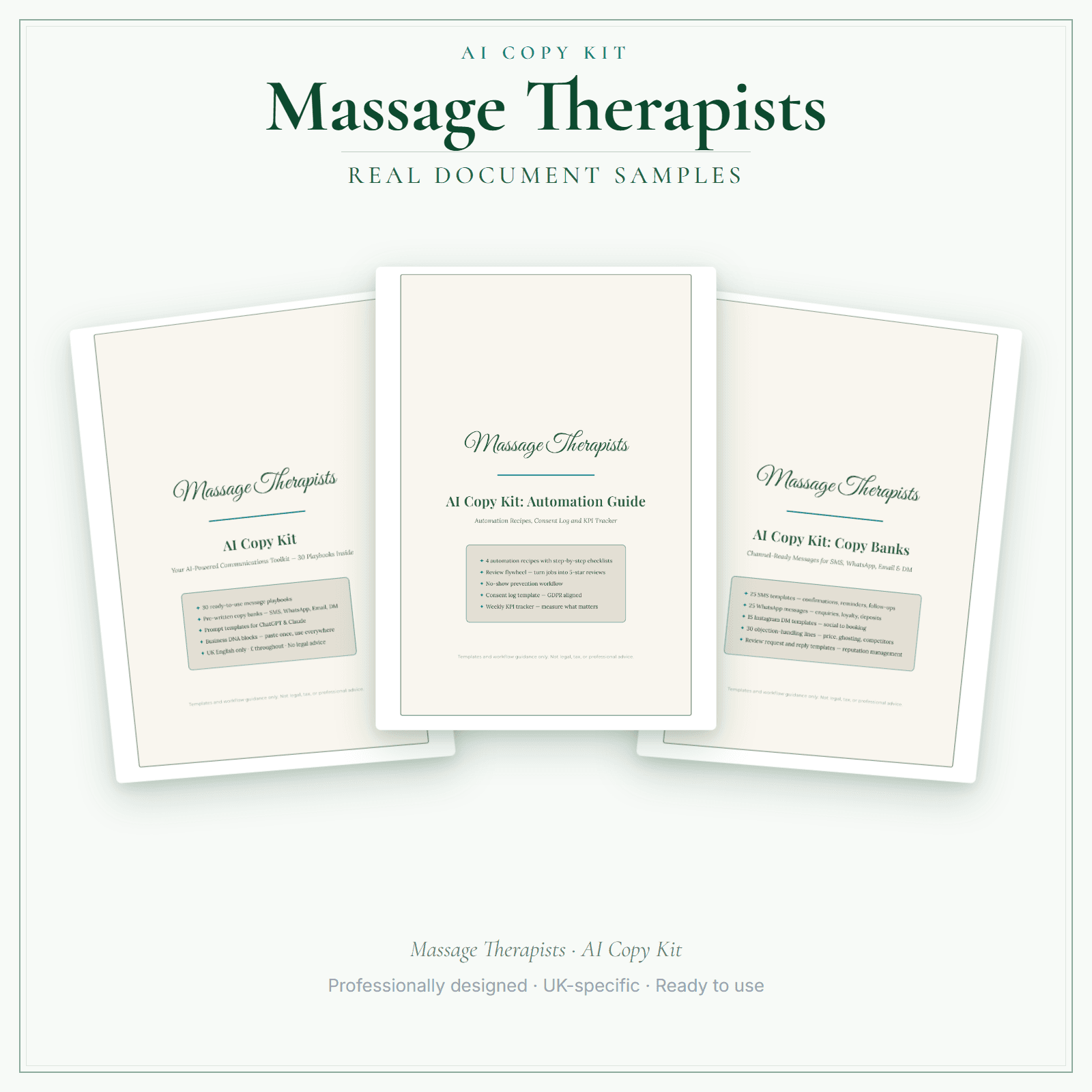 Massage Therapists — AI Copy Kit sample pages preview