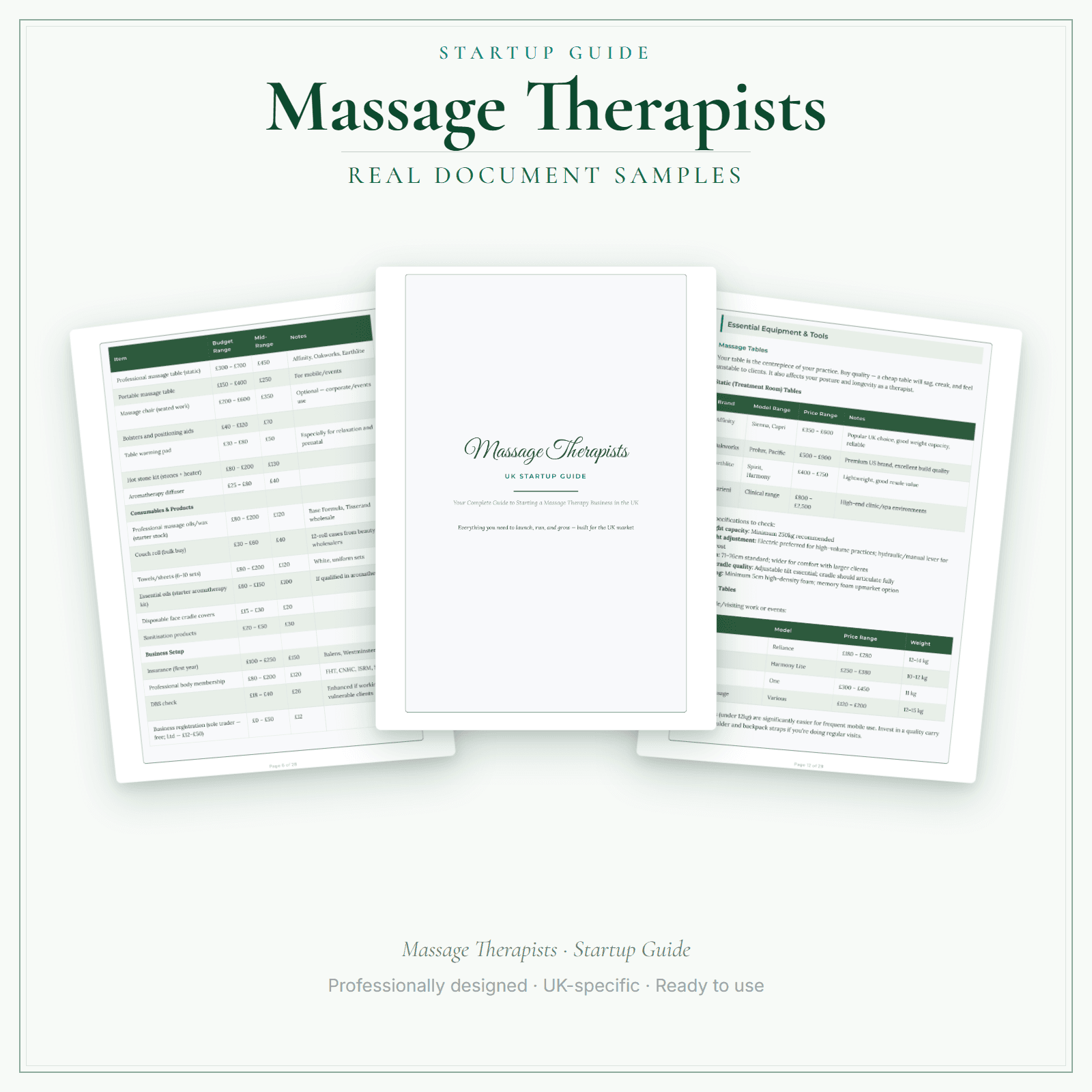 Massage Therapists — Startup Guide sample pages preview
