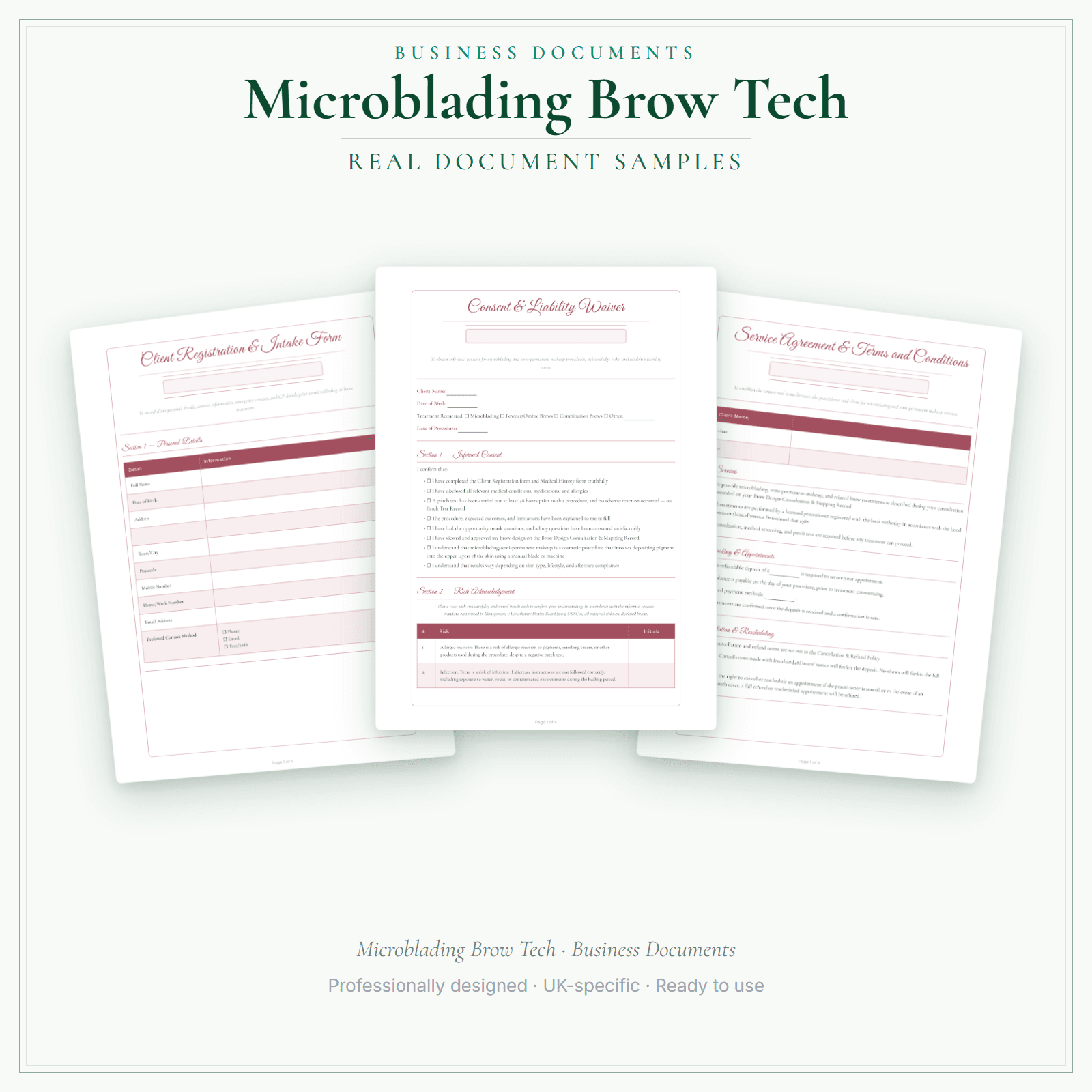 Microblading Brow Tech — Business Documents — Premium sample pages preview