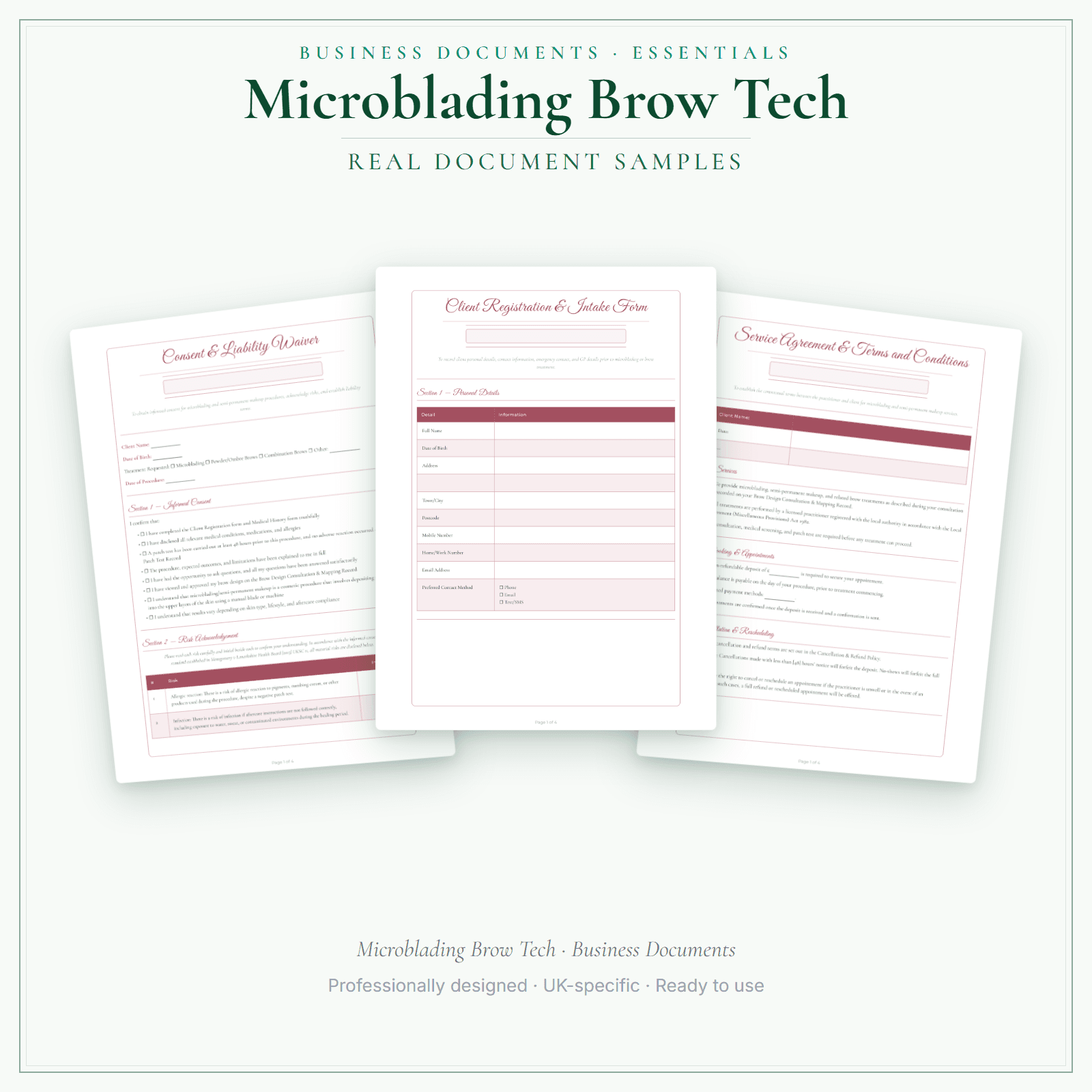 Microblading Brow Tech — Business Documents — Essential sample pages preview