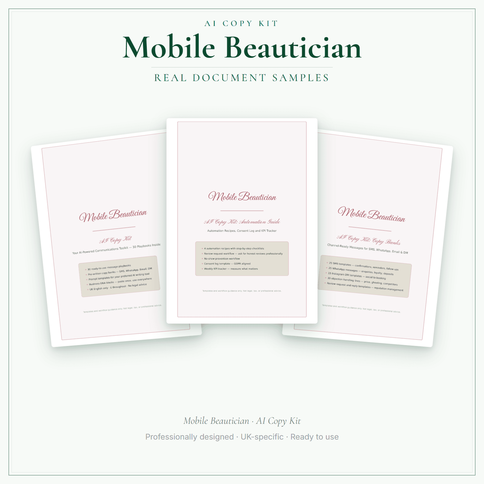 Mobile Beautician — AI Copy Kit sample pages preview