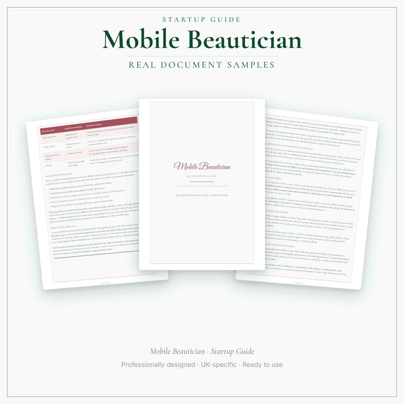 Mobile Beautician — Startup Guide sample pages preview