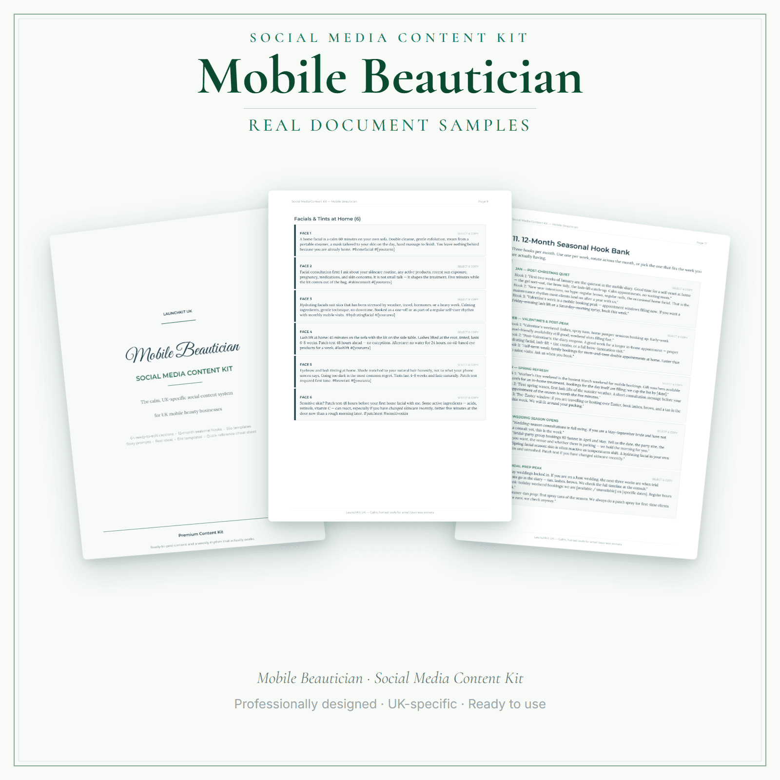 Mobile Beautician — Social Media Content Kit sample pages preview