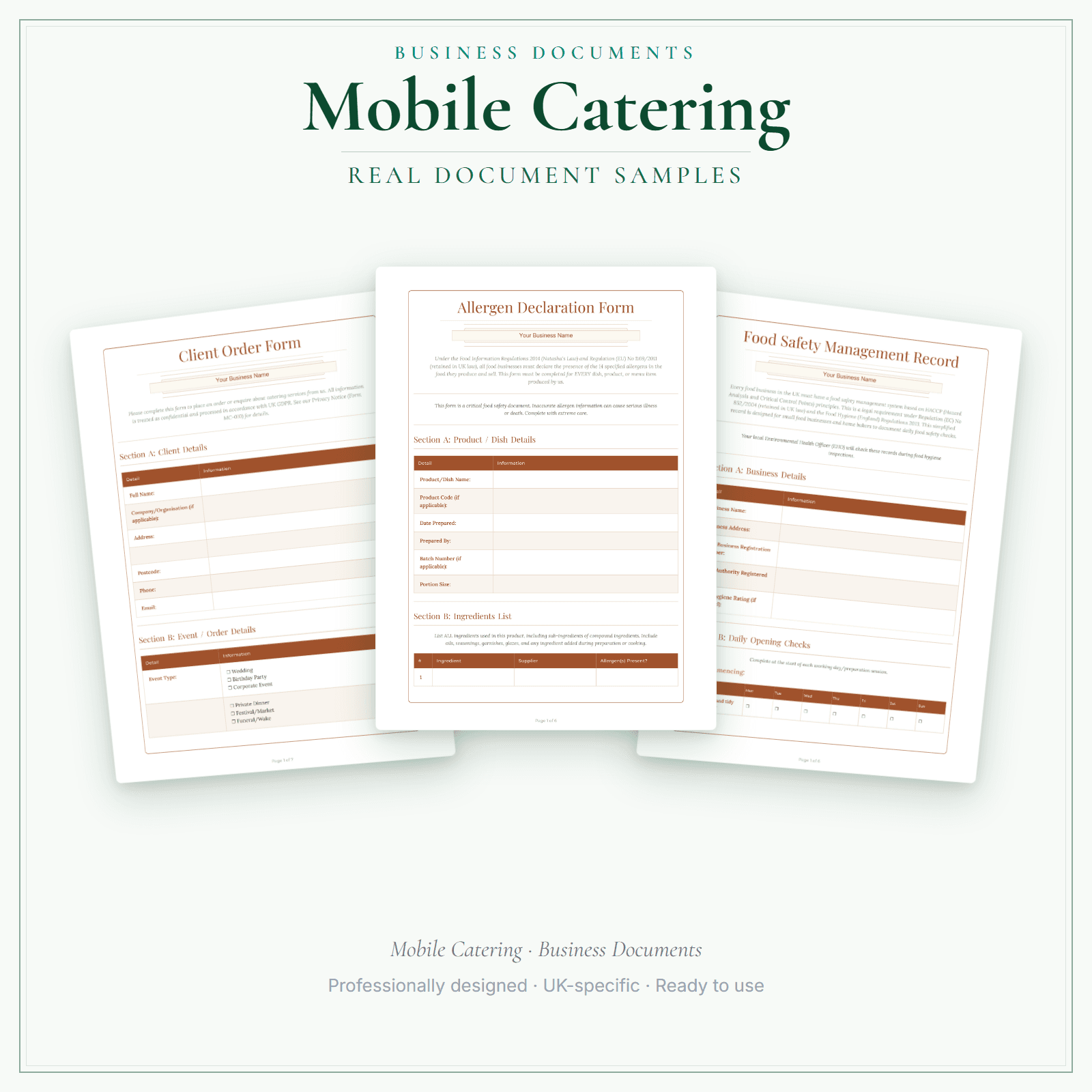 Mobile Catering — Business Documents — Premium sample pages preview