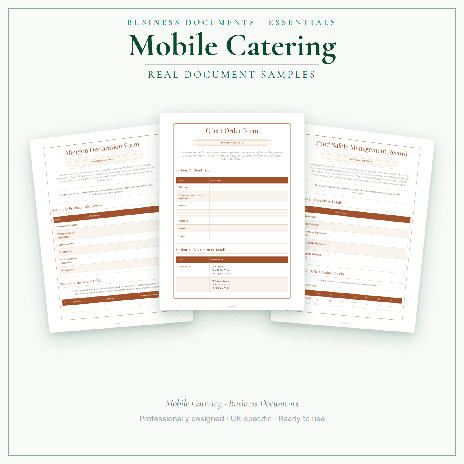 Mobile Catering — Business Documents — Essential sample pages preview