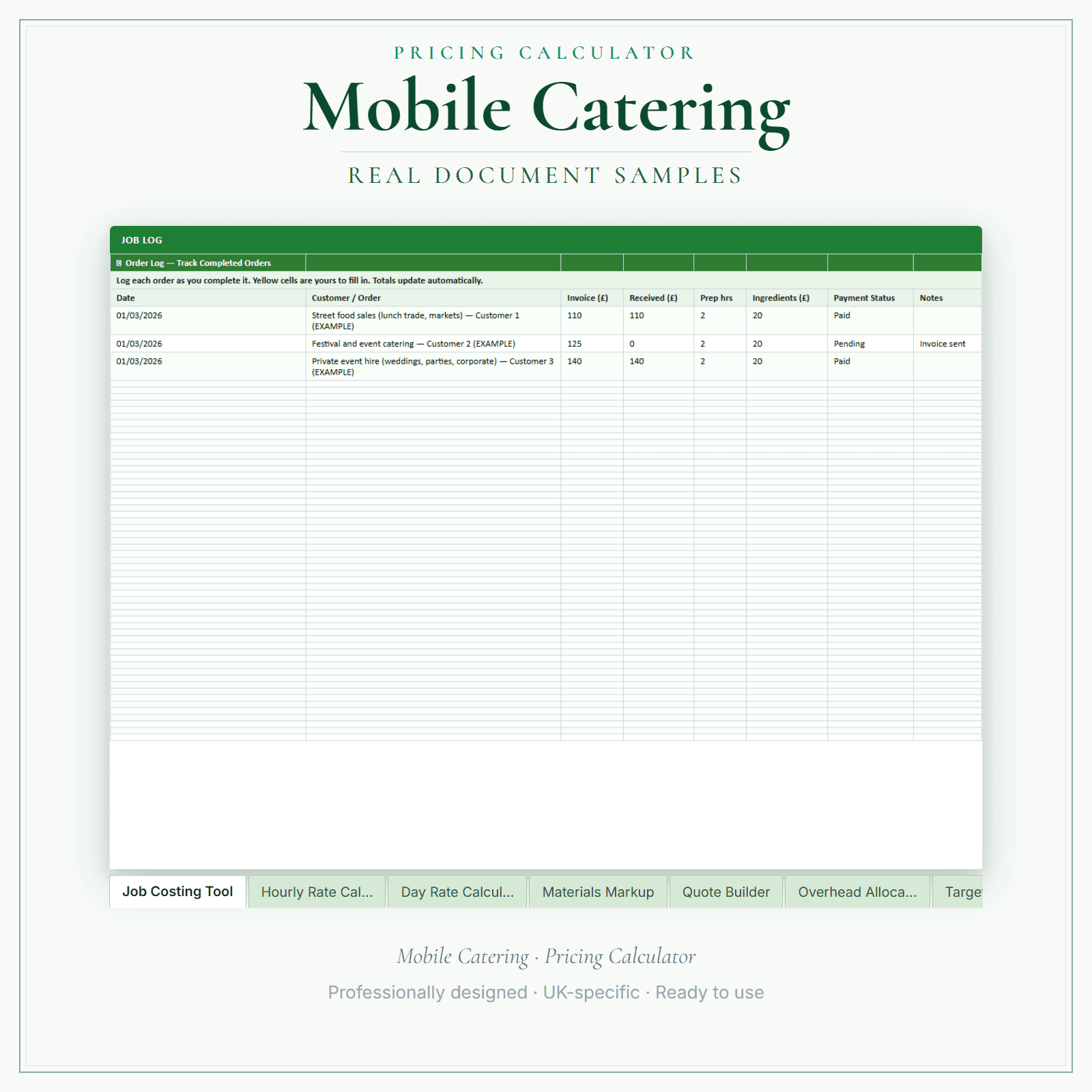 Mobile Catering — Pricing Calculator — Premium sample pages preview