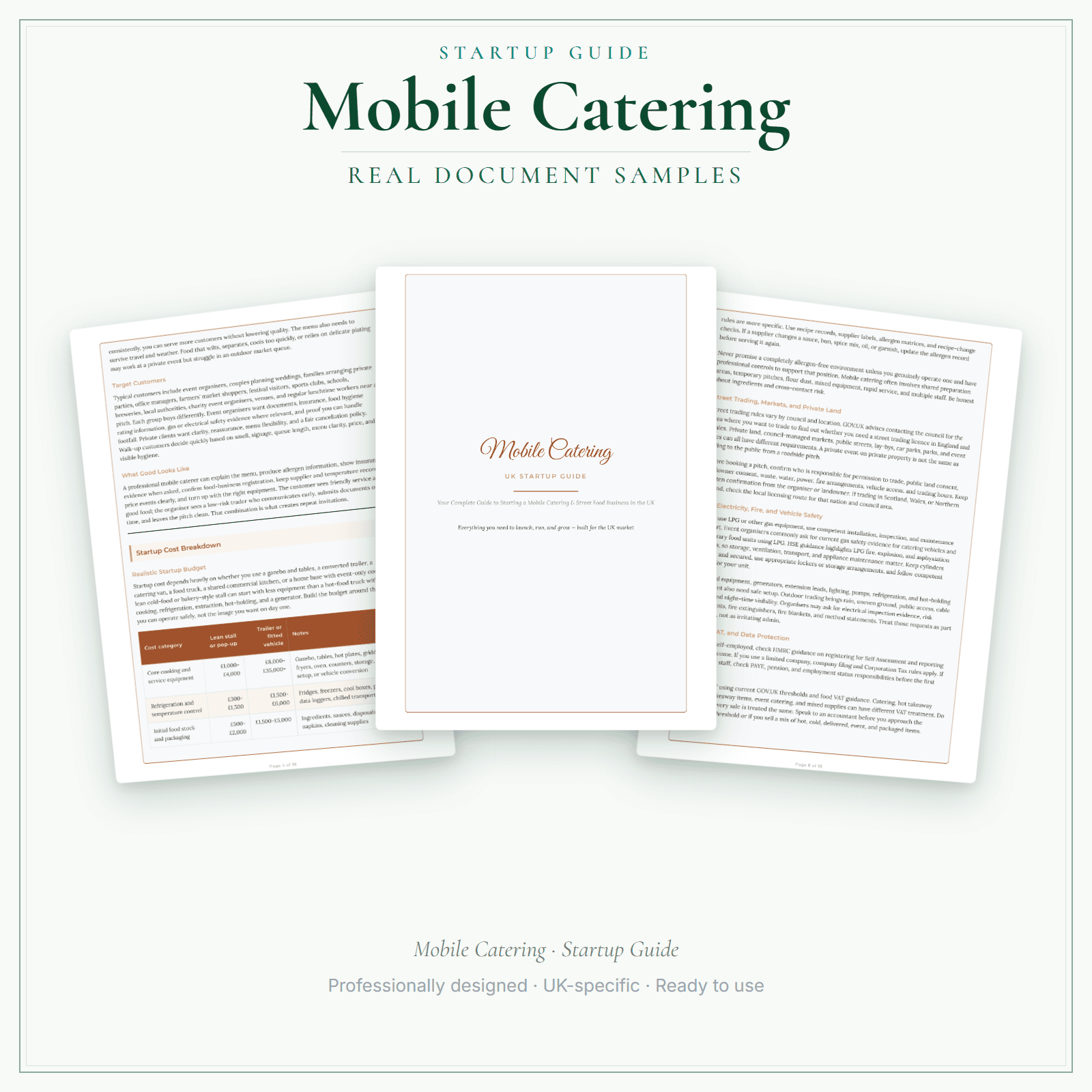 Mobile Catering — Startup Guide sample pages preview