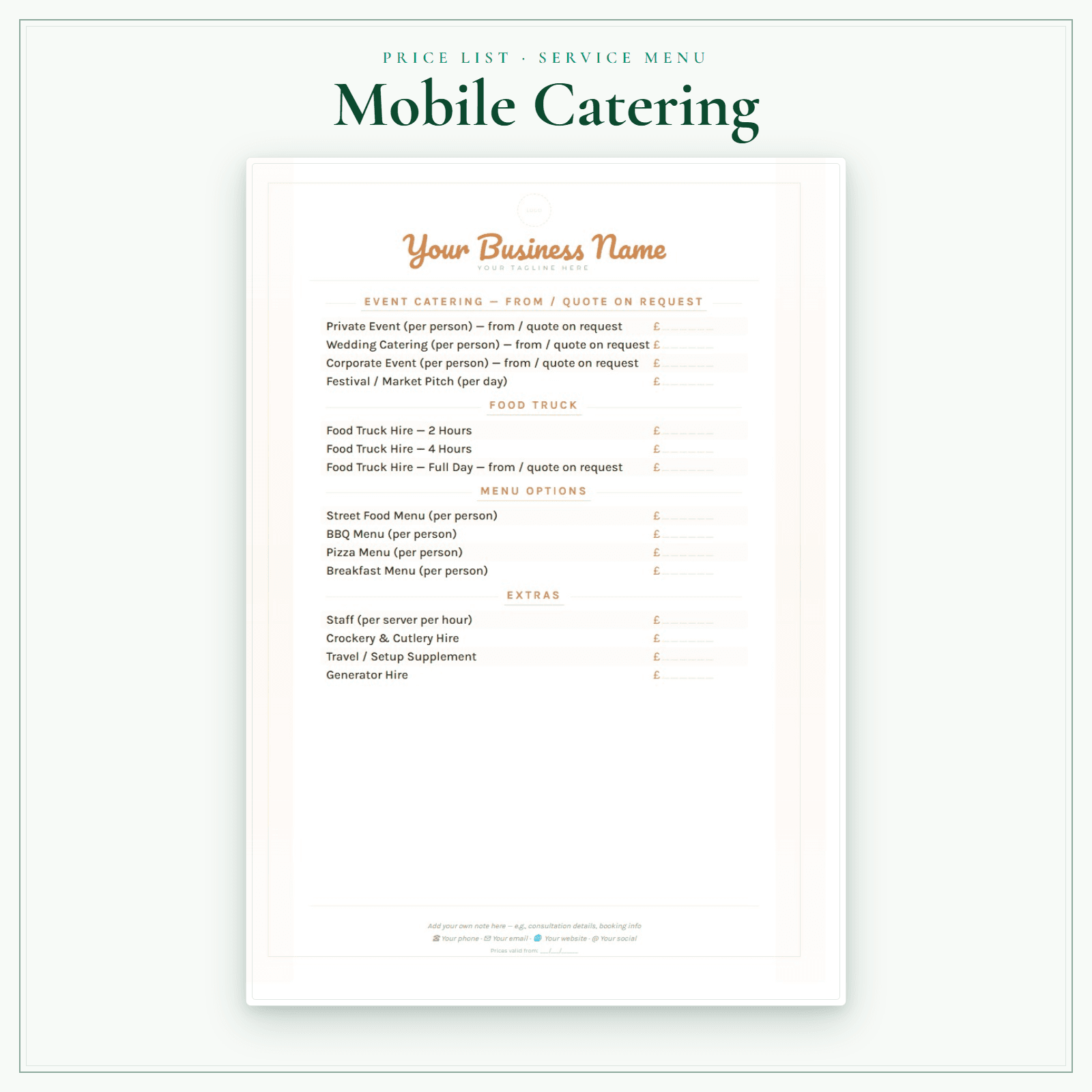 Mobile Catering — Price List & Service Menu sample pages preview