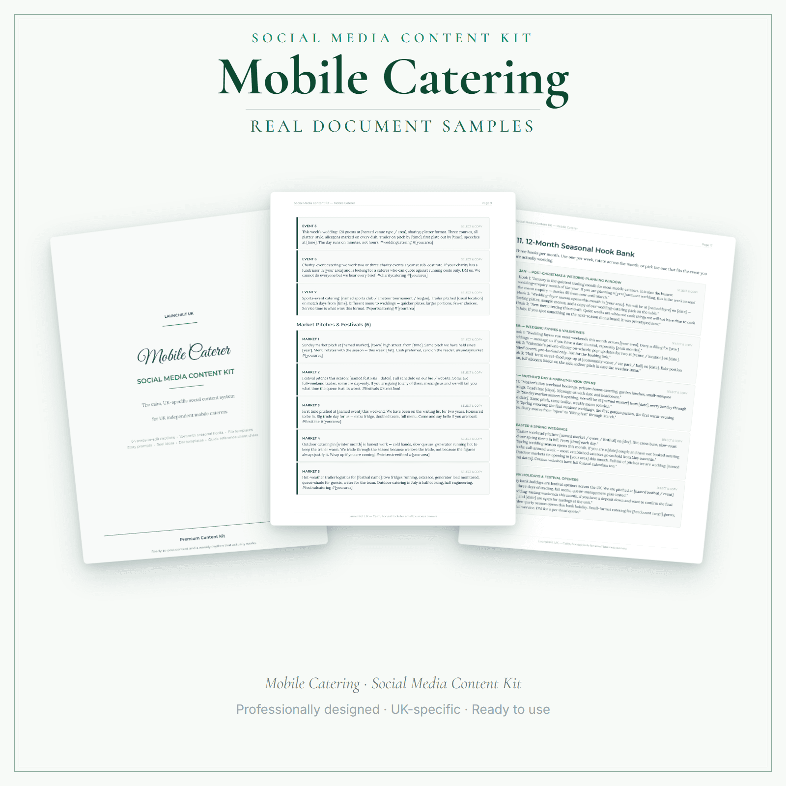 Mobile Catering — Social Media Content Kit sample pages preview
