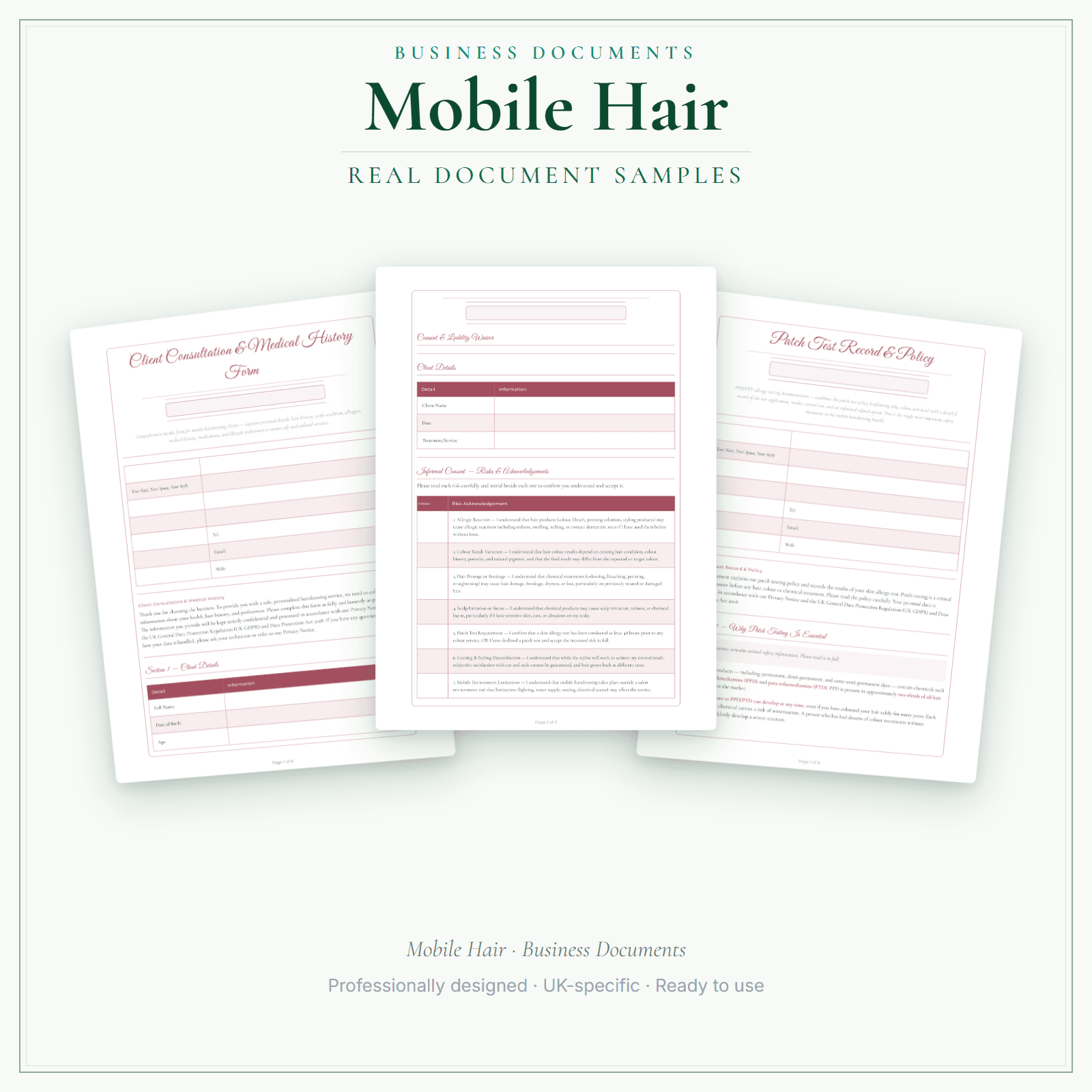 Mobile Hair — Business Documents — Premium sample pages preview