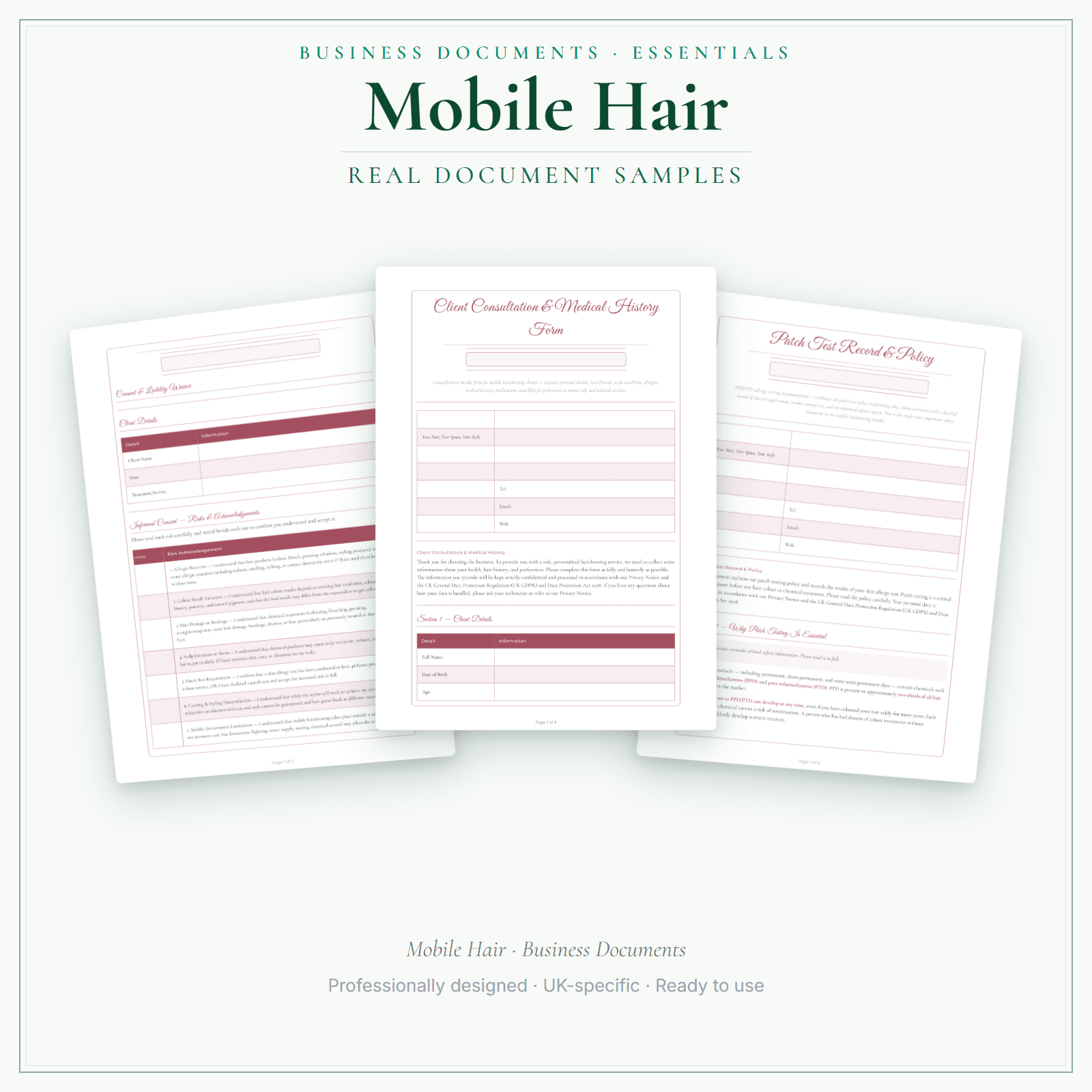 Mobile Hair — Business Documents — Essential sample pages preview