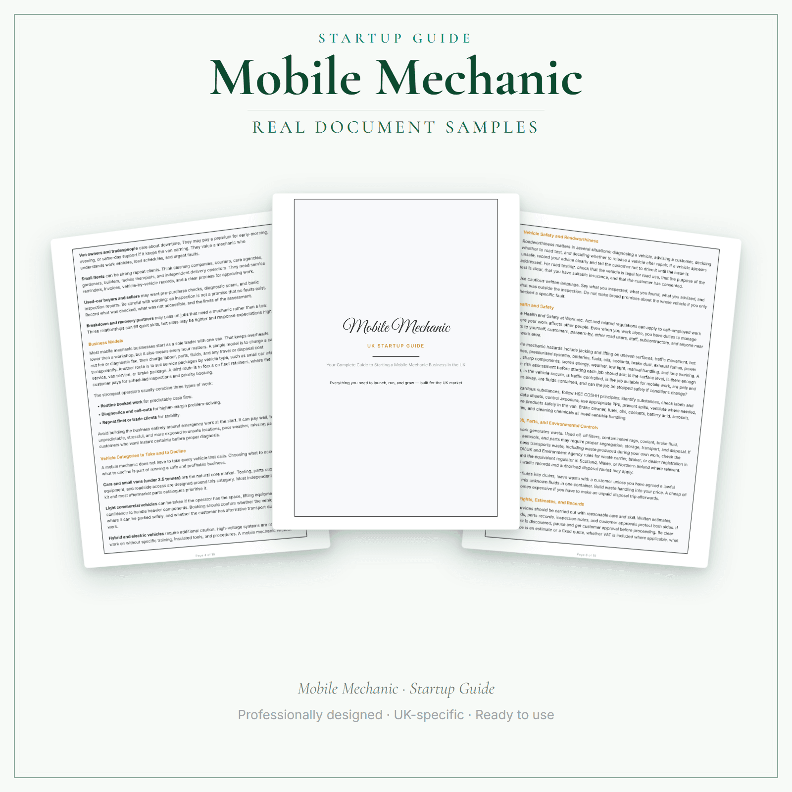 Mobile Mechanic — Startup Guide sample pages preview
