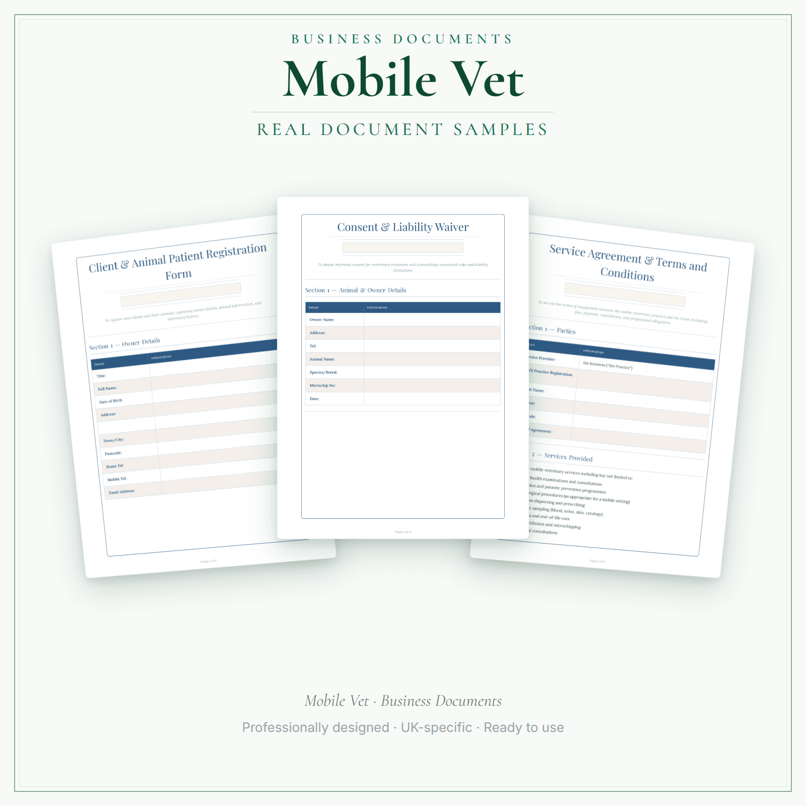Mobile Vet — Business Documents — Premium sample pages preview