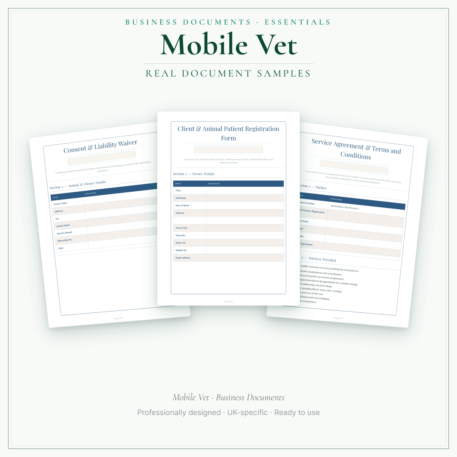 Mobile Vet — Business Documents — Essential sample pages preview