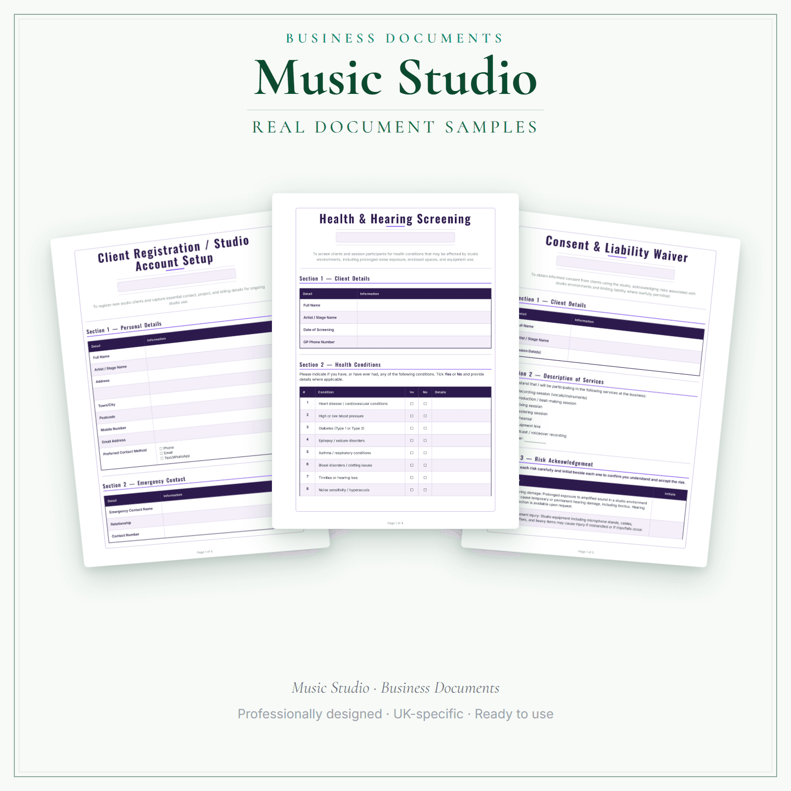 Music Studio — Business Documents — Premium sample pages preview