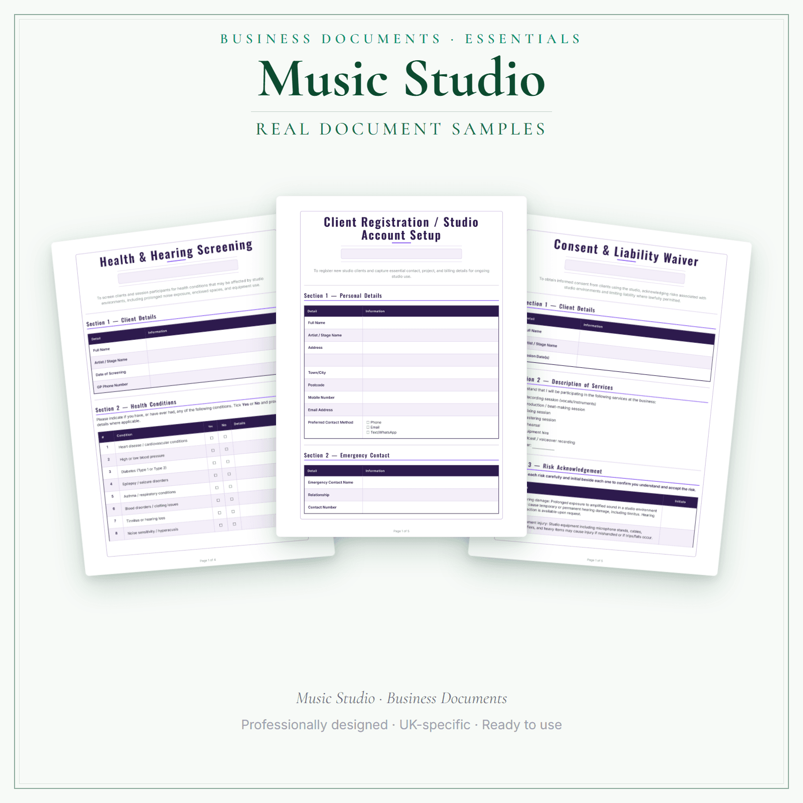 Music Studio — Business Documents — Essential sample pages preview