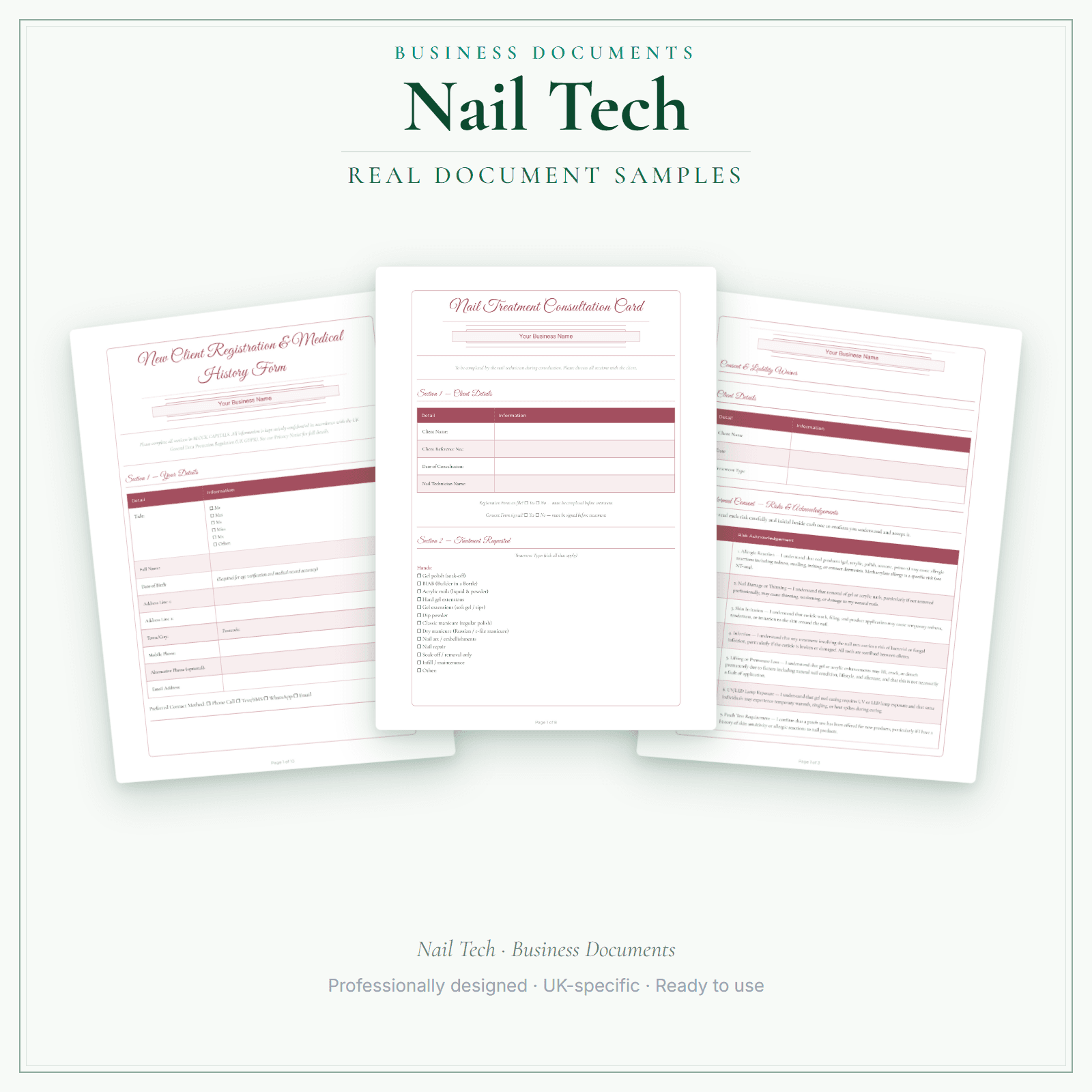 Nail Tech — Business Documents — Premium sample pages preview