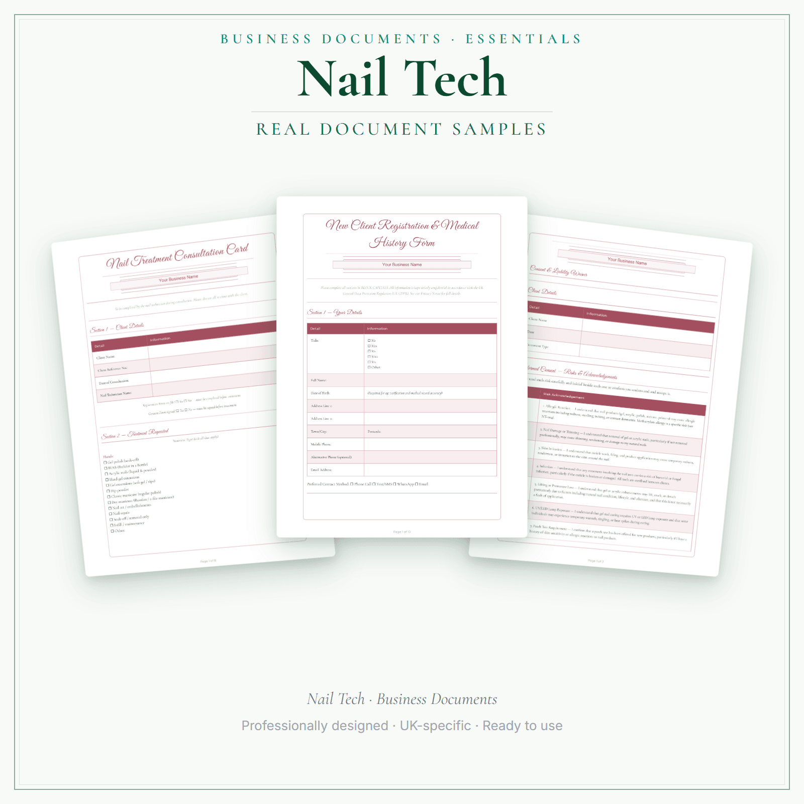 Nail Tech — Business Documents — Essential sample pages preview