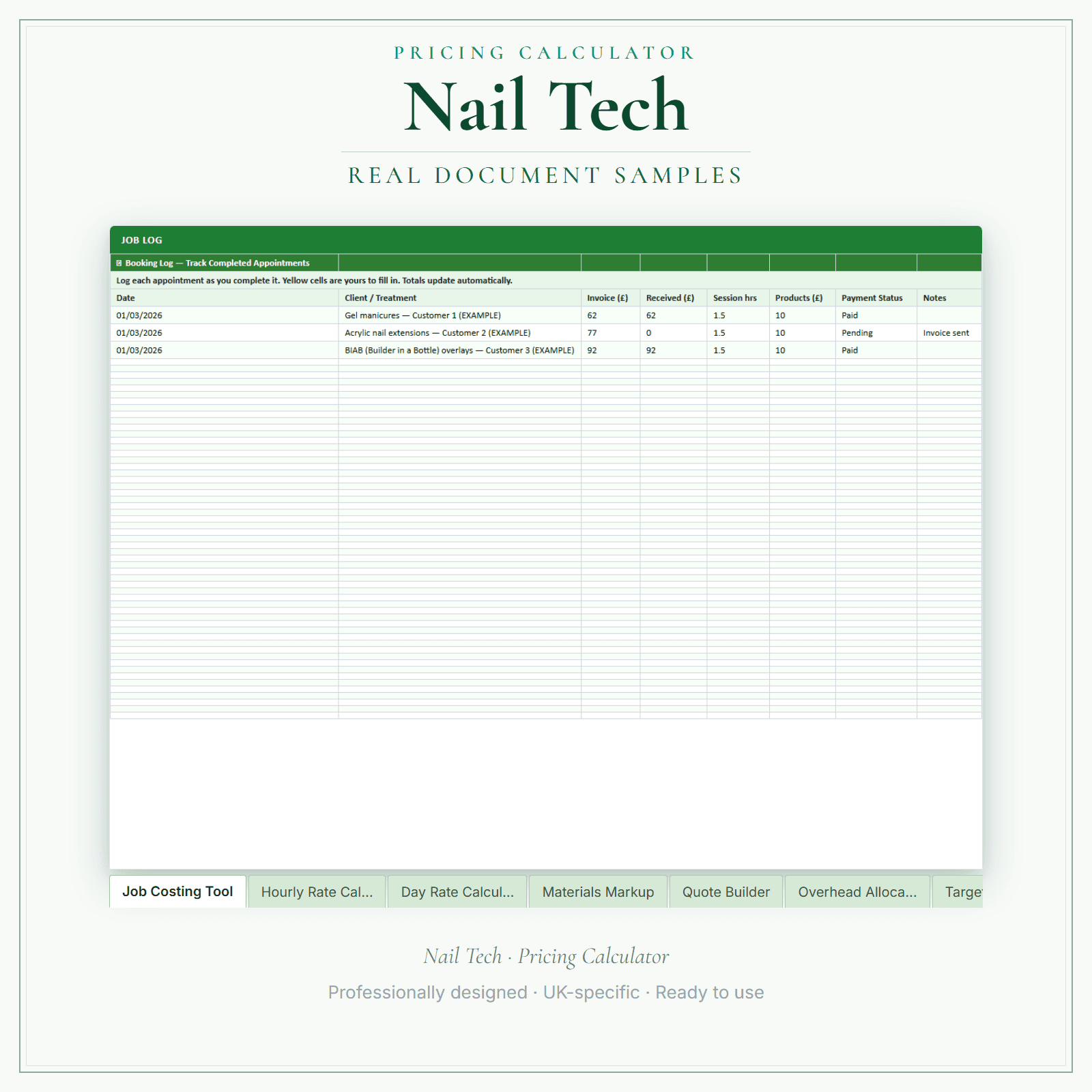 Nail Tech — Pricing Calculator — Premium sample pages preview