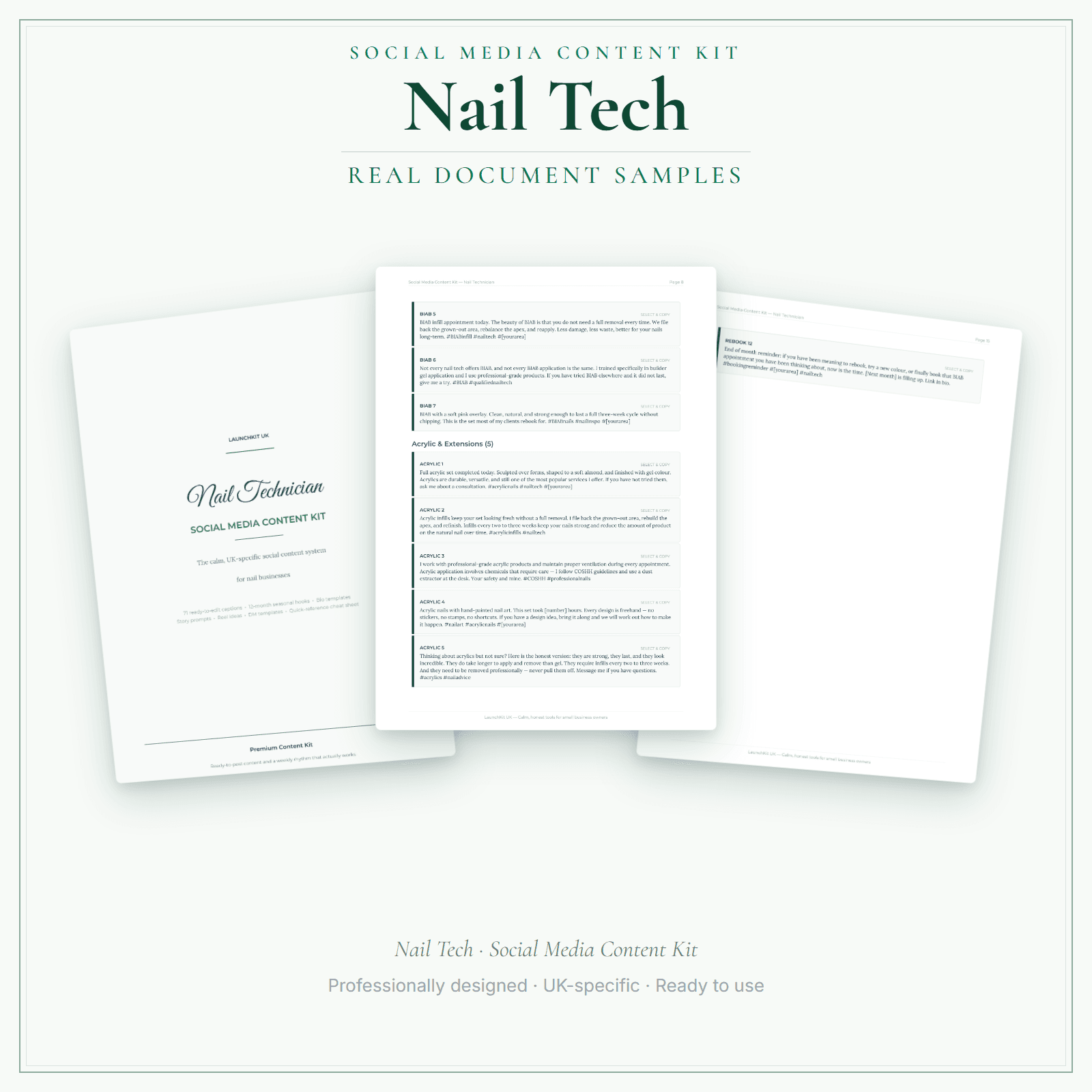 Nail Tech — Social Media Content Kit sample pages preview