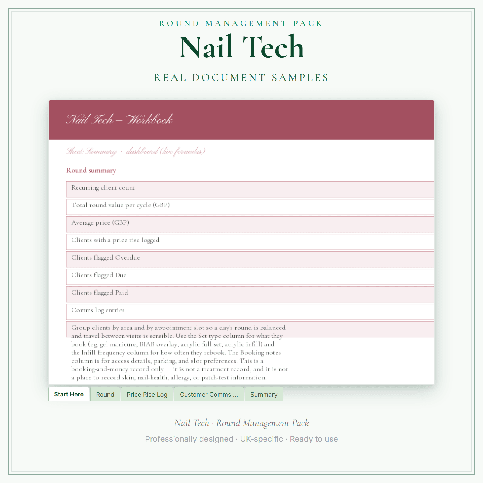 Nail Tech — Round Management Pack sample pages preview