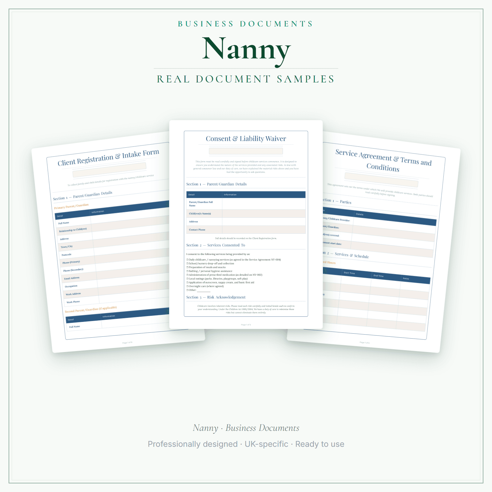 Nanny — Business Documents — Premium sample pages preview