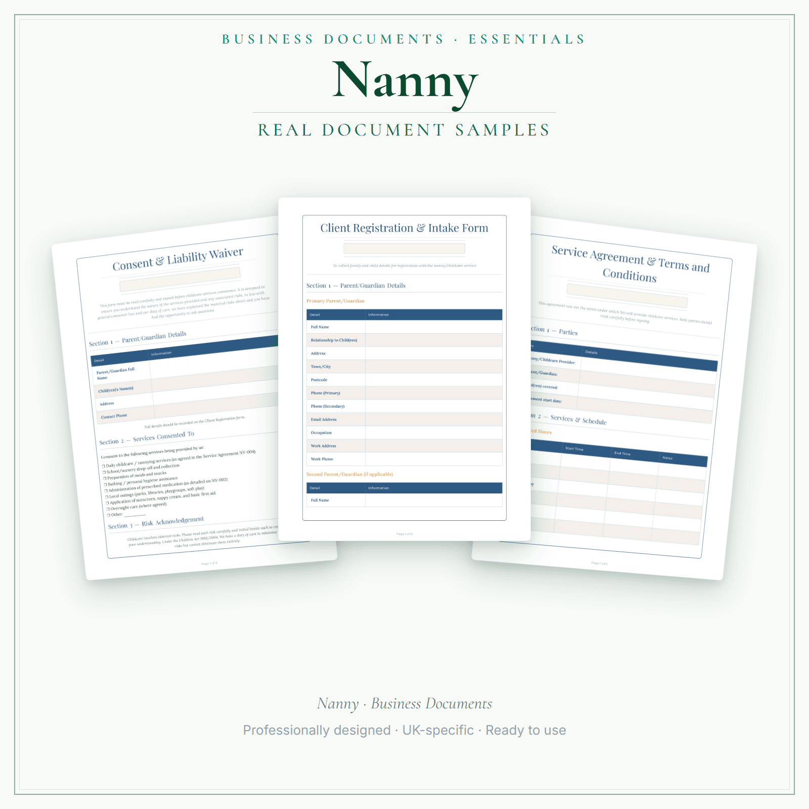 Nanny — Business Documents — Essential sample pages preview