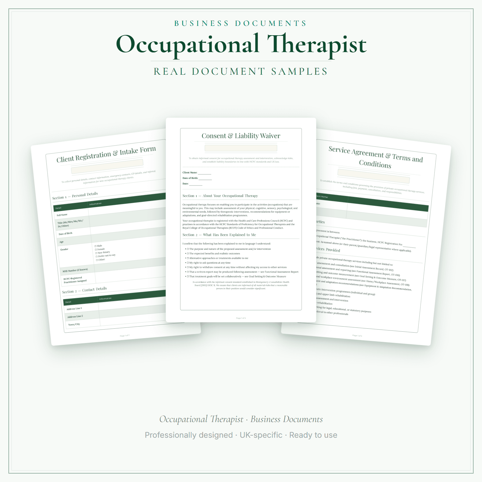 Occupational Therapist — Business Documents — Premium sample pages preview