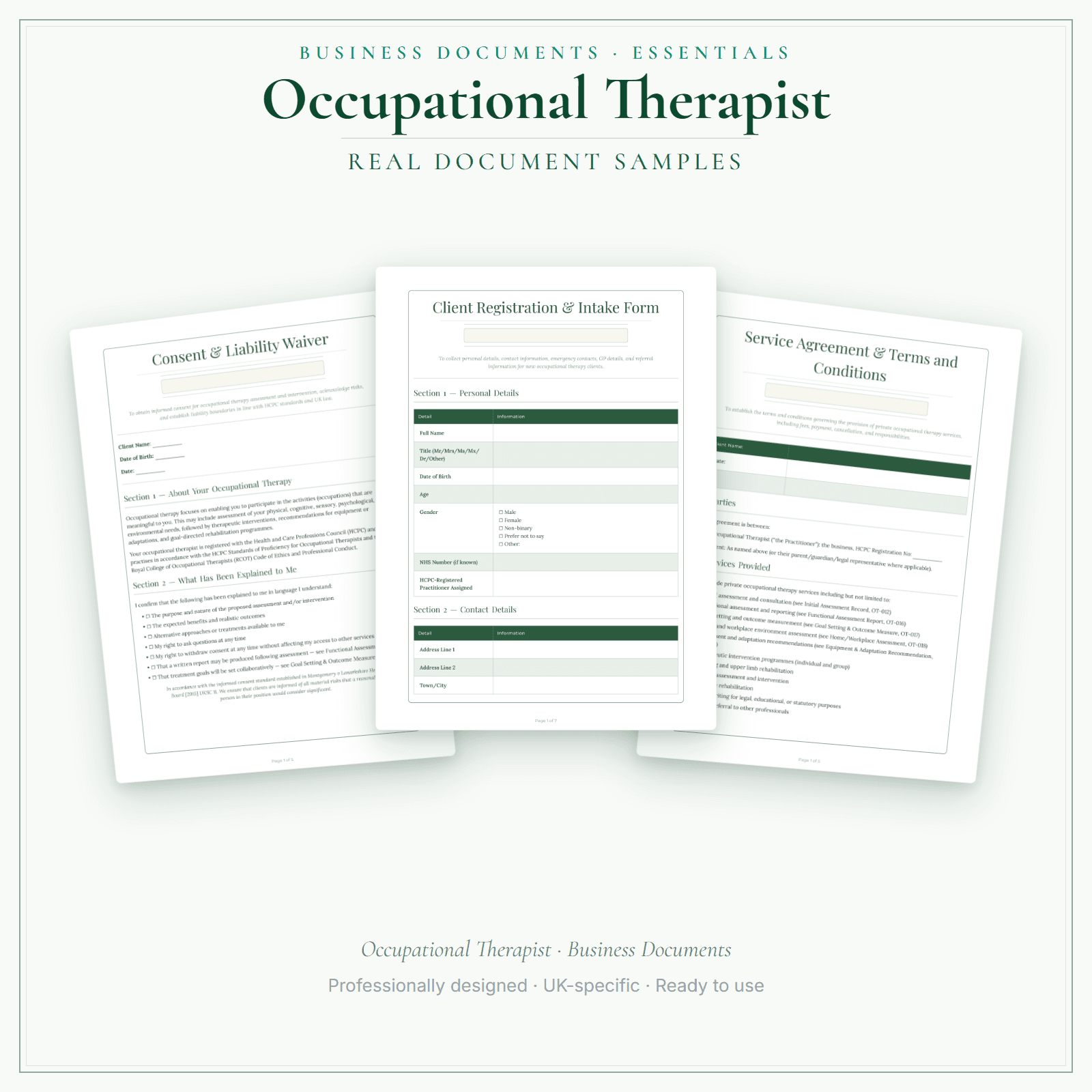 Occupational Therapist — Business Documents — Essential sample pages preview