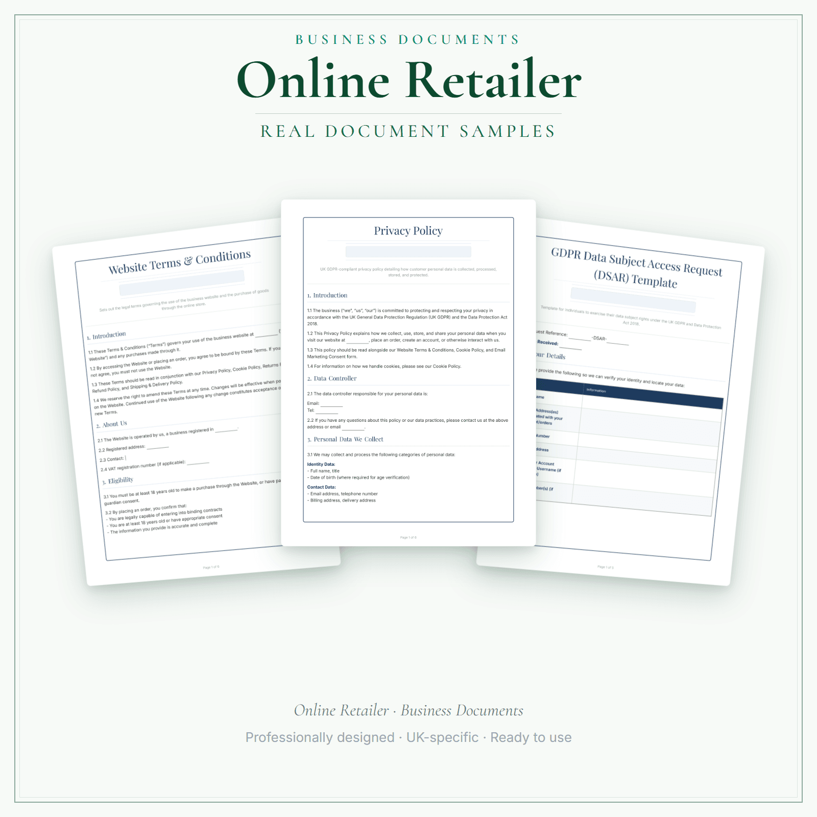Online Retailer — Business Documents — Premium sample pages preview