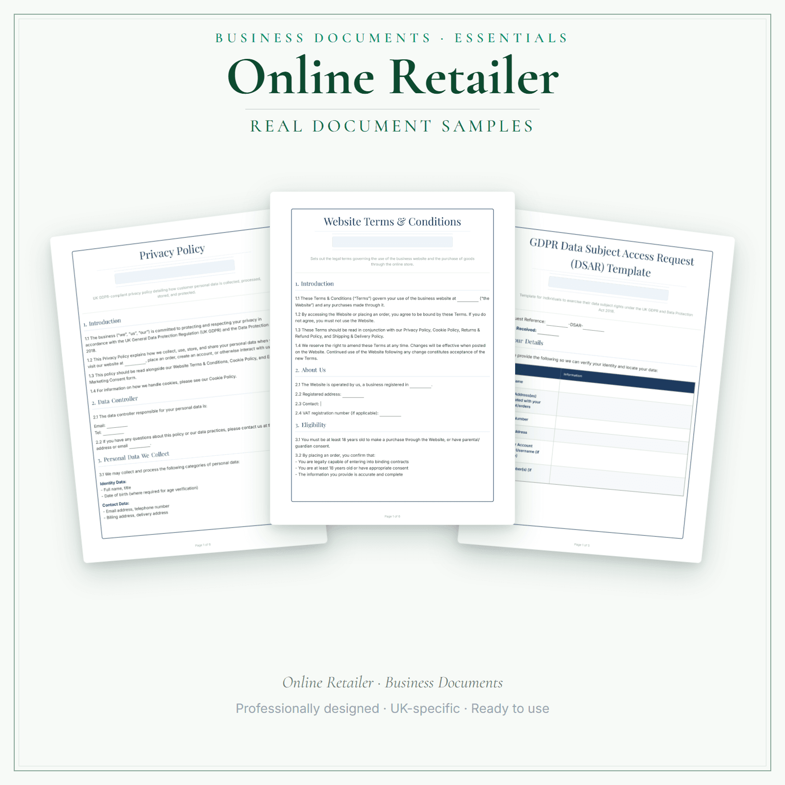 Online Retailer — Business Documents — Essential sample pages preview