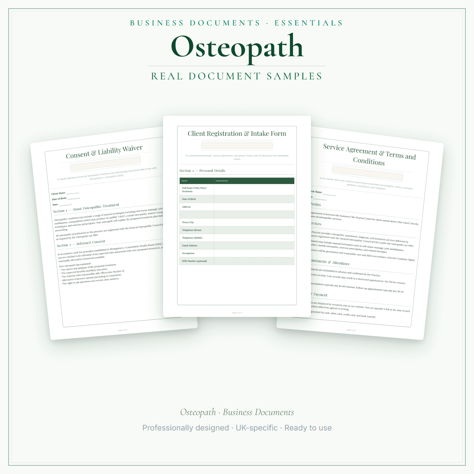 Osteopath — Business Documents — Essential sample pages preview