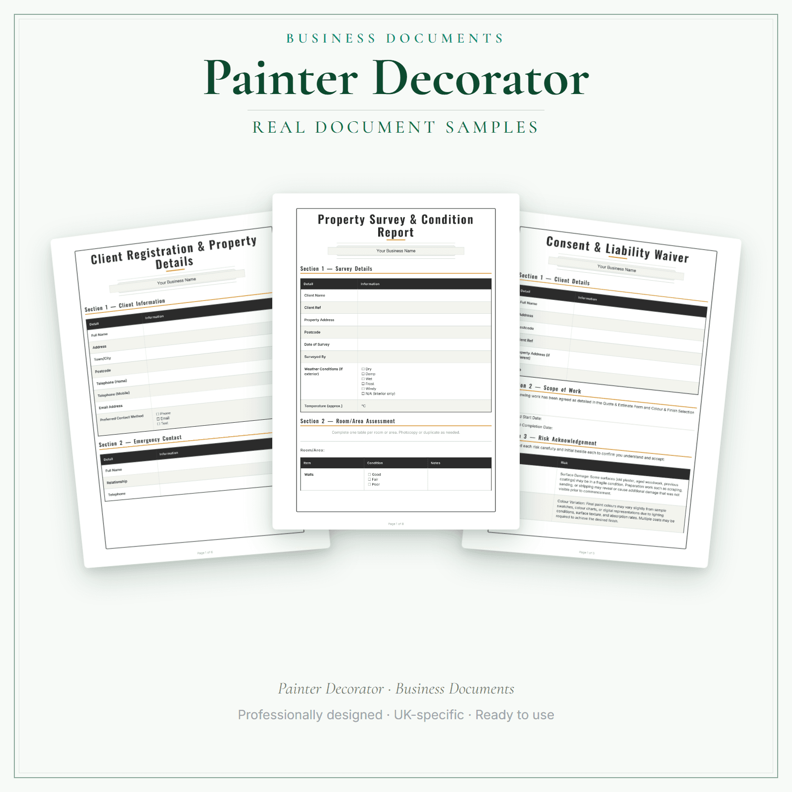 Painter Decorator — Business Documents — Premium sample pages preview