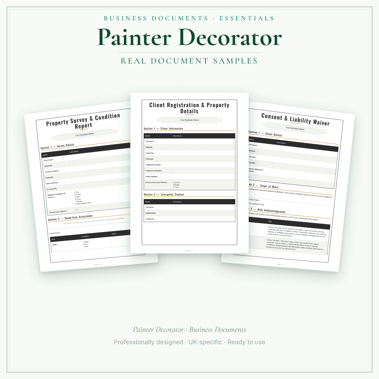 Painter Decorator — Business Documents — Essential sample pages preview