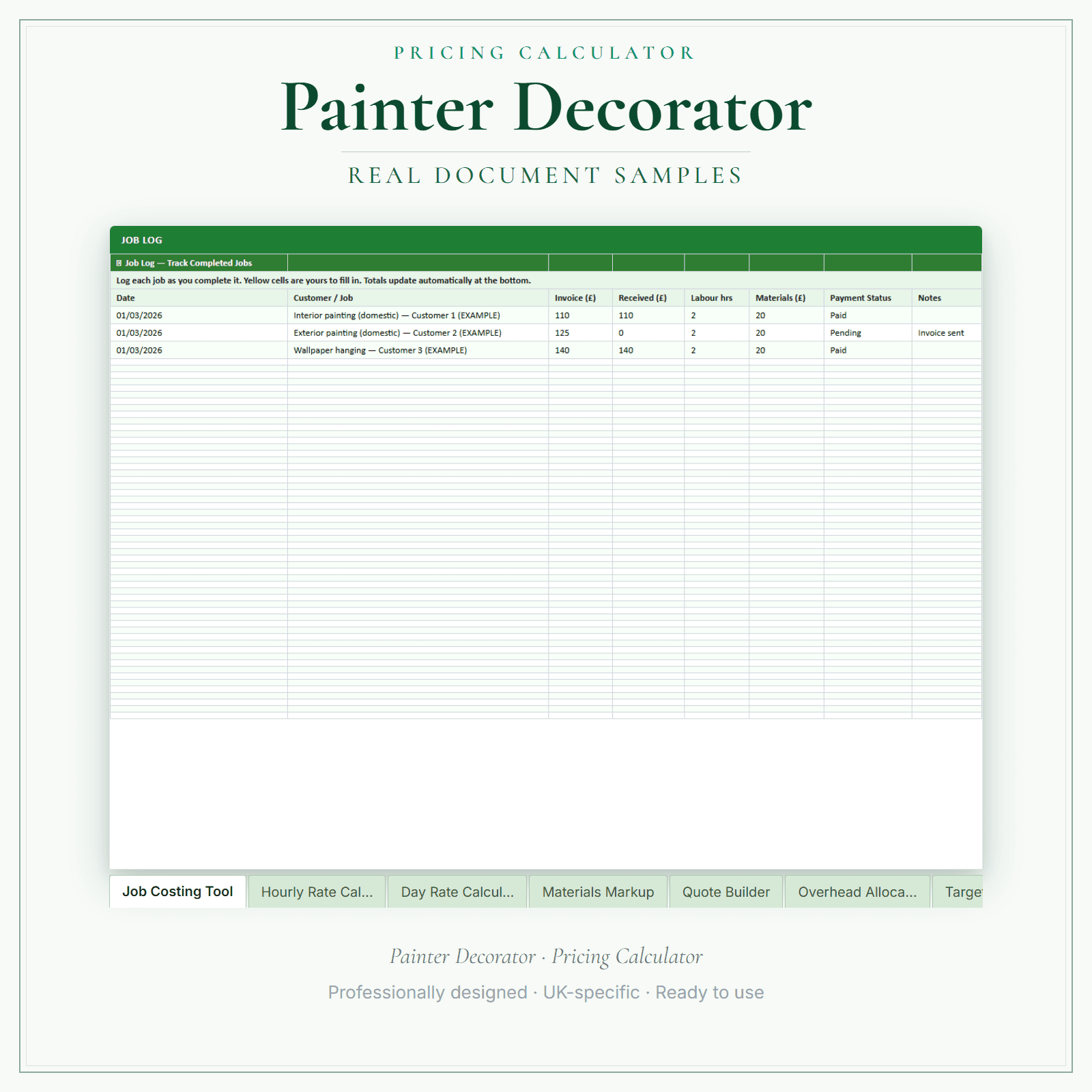 Painter Decorator — Pricing Calculator — Premium sample pages preview