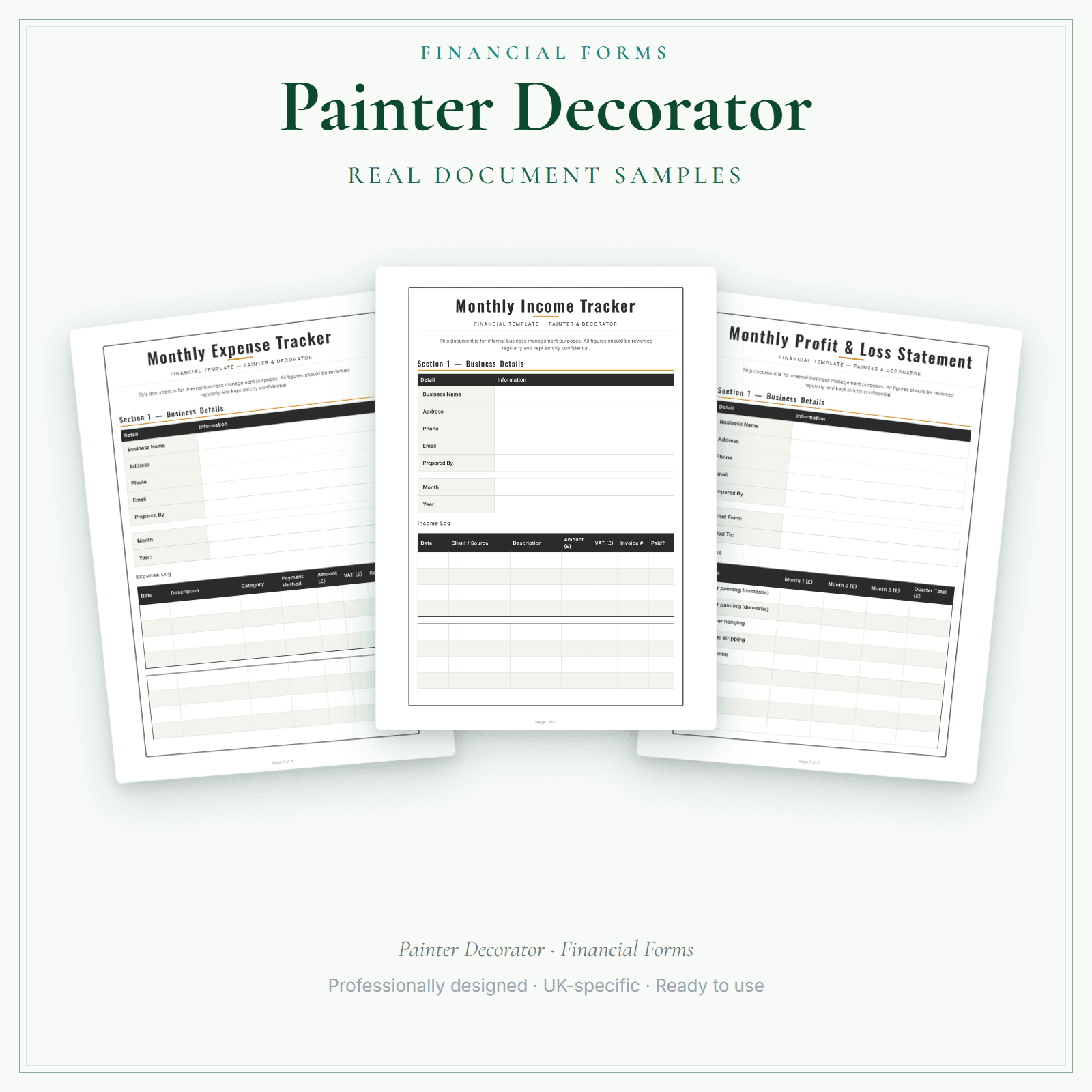 Painter Decorator — Financial Forms Bundle — Premium sample pages preview